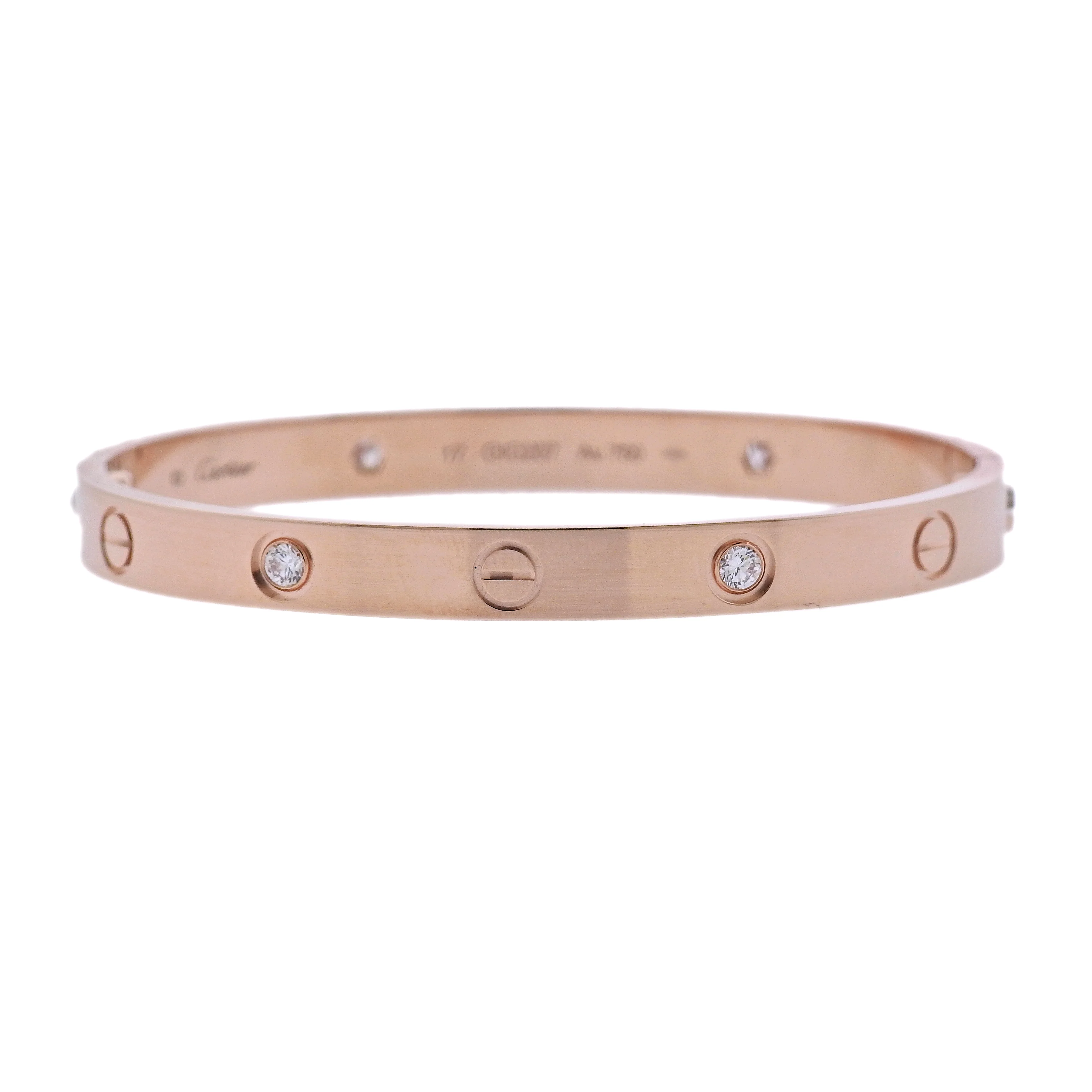 Cartier Love Rose Gold Diamond Bracelet Size 17