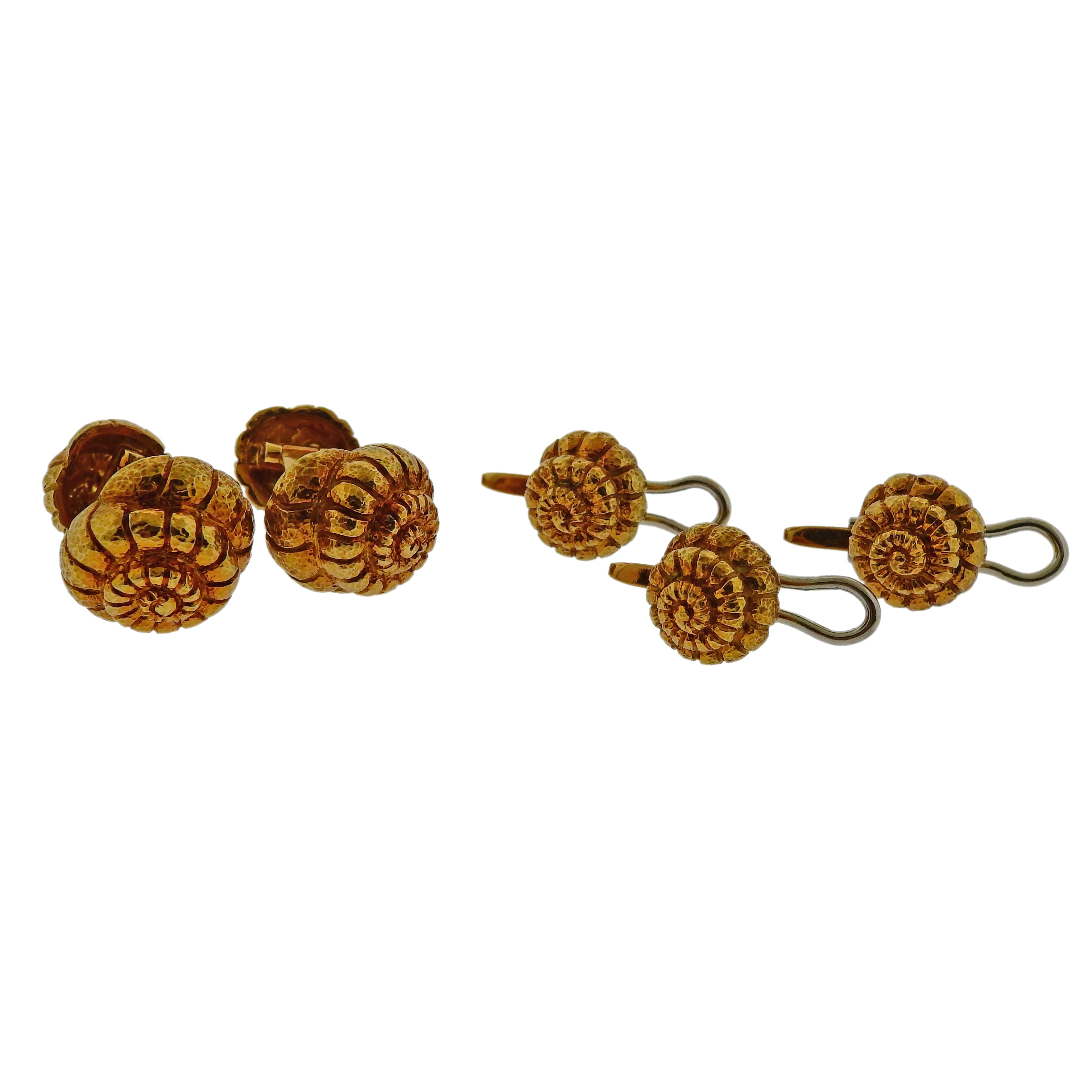 David Webb Nautilus Gold Cufflinks Stud Set - Replica Luxury Handbag Store