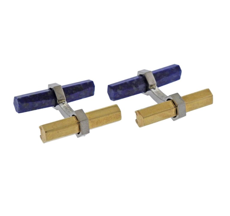 Cartier Lapis Lazuli Gold Bar Cufflinks - Replica Luxury Handbag Store