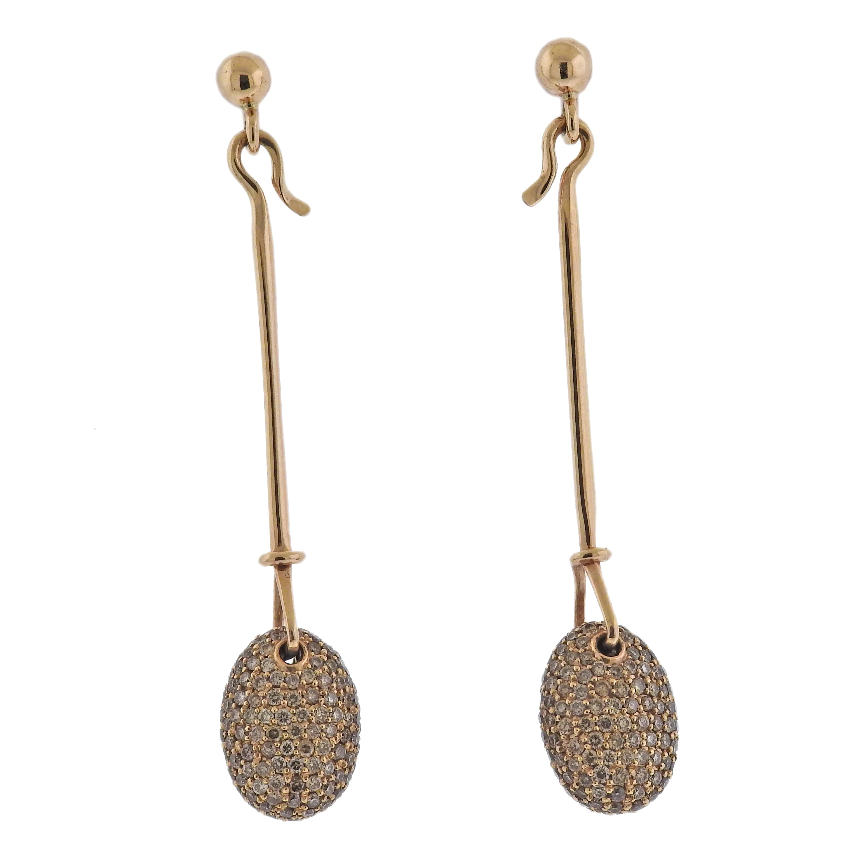 Georg Jensen Dew Drop 18k Gold Fancy Diamond Drop Earrings 1144