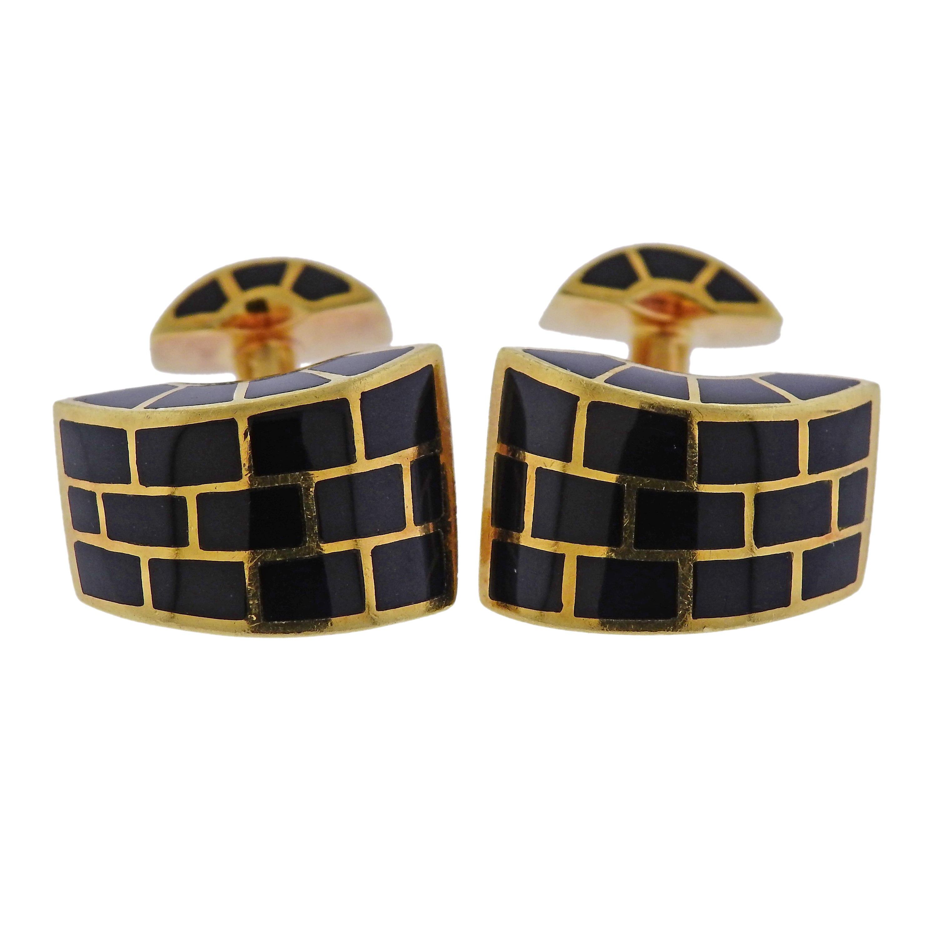 Angela Cummings Black Jade Inlay Gold Cufflinks - Replica Luxury Handbag Store
