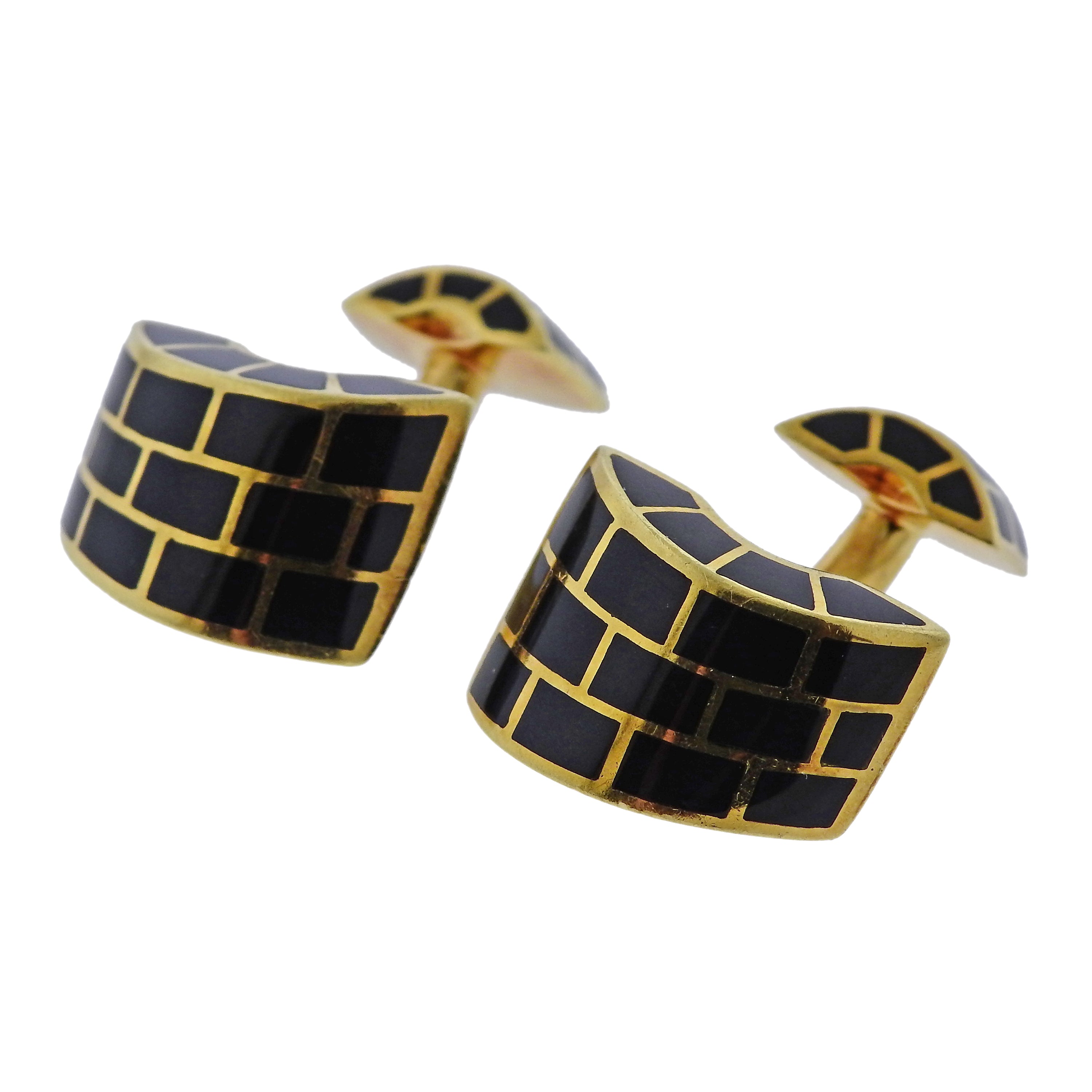 Angela Cummings Black Jade Inlay Gold Cufflinks - Replica Luxury Handbag Store
