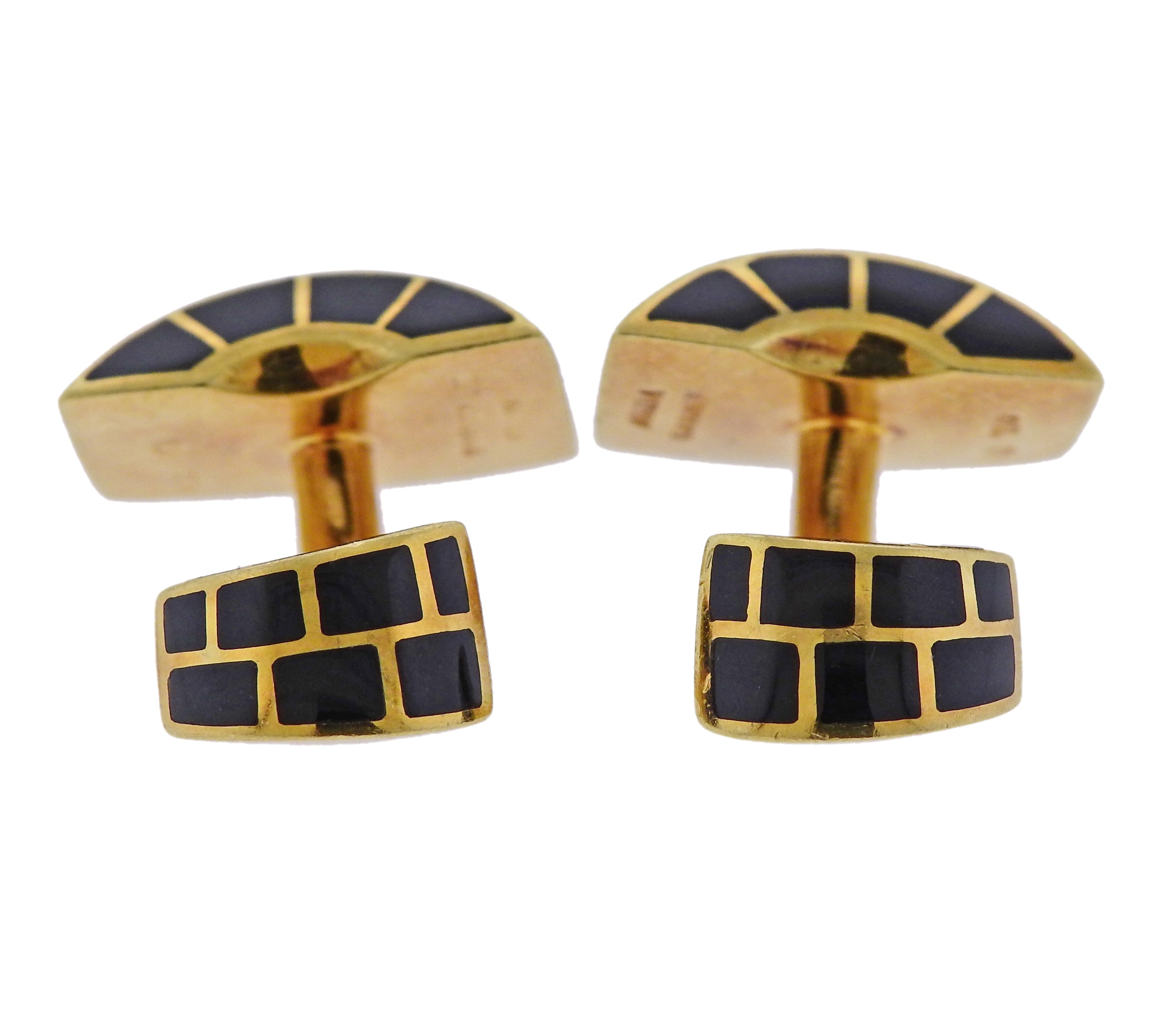Angela Cummings Black Jade Inlay Gold Cufflinks - Replica Luxury Handbag Store
