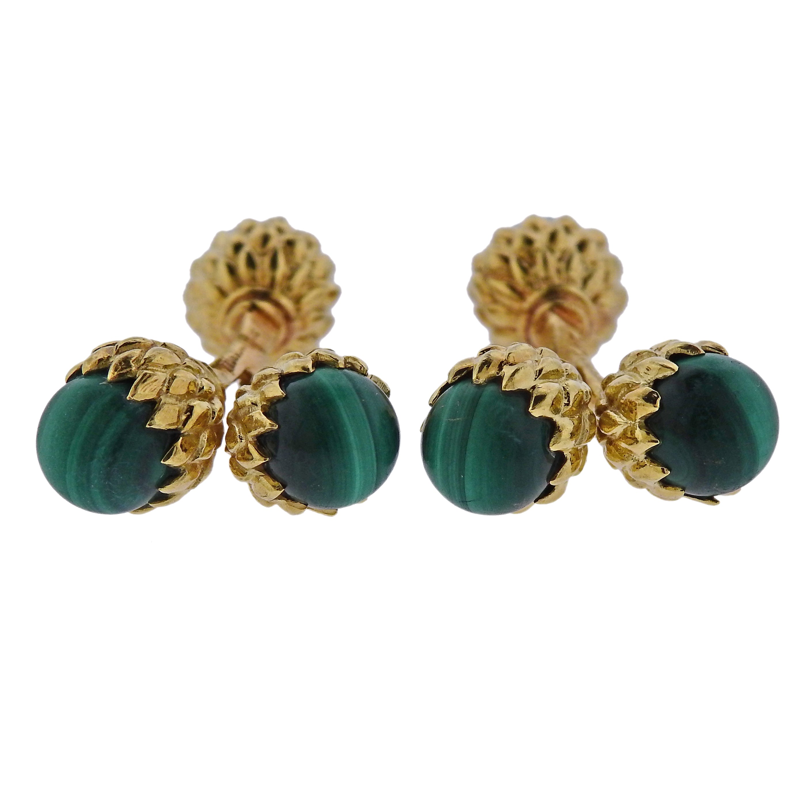 Tiffany 
Co Schlumberger Malachite Gold Acorn Cufflinks - Replica Luxury Handbag Store
