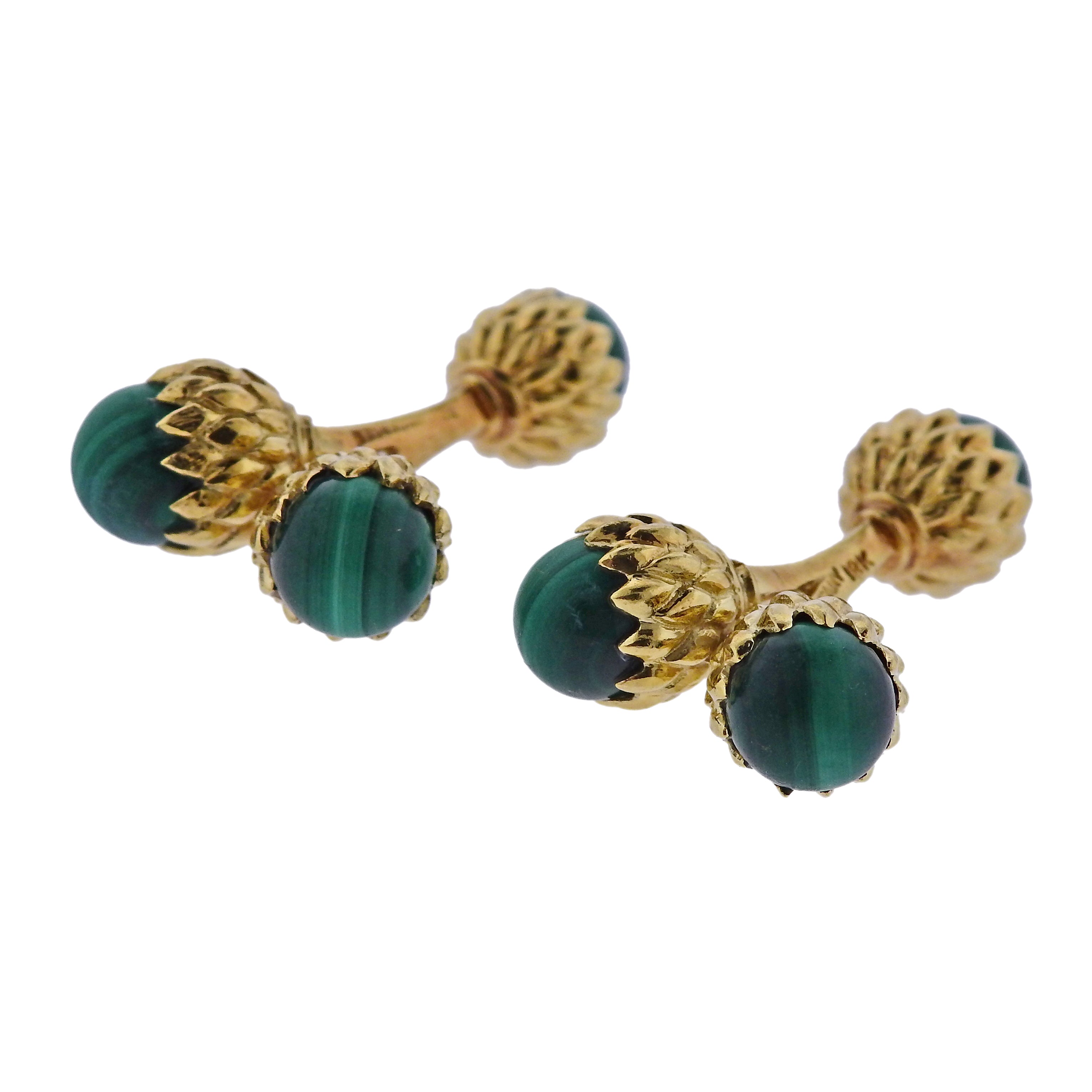 Tiffany  Co Schlumberger Malachite Gold Acorn Cufflinks - Replica Luxury Handbag Store