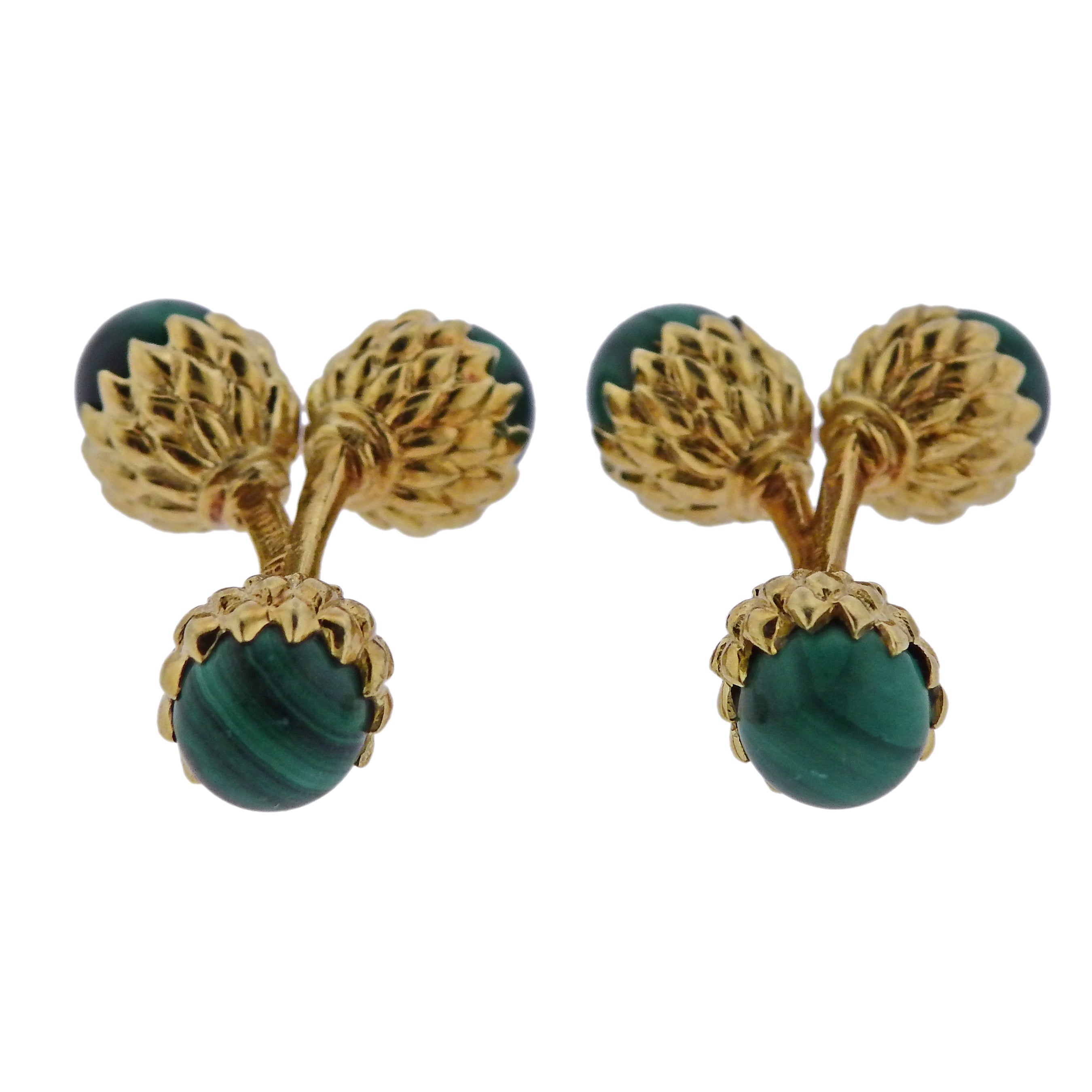 Tiffany  Co Schlumberger Malachite Gold Acorn Cufflinks - Replica Luxury Handbag Store