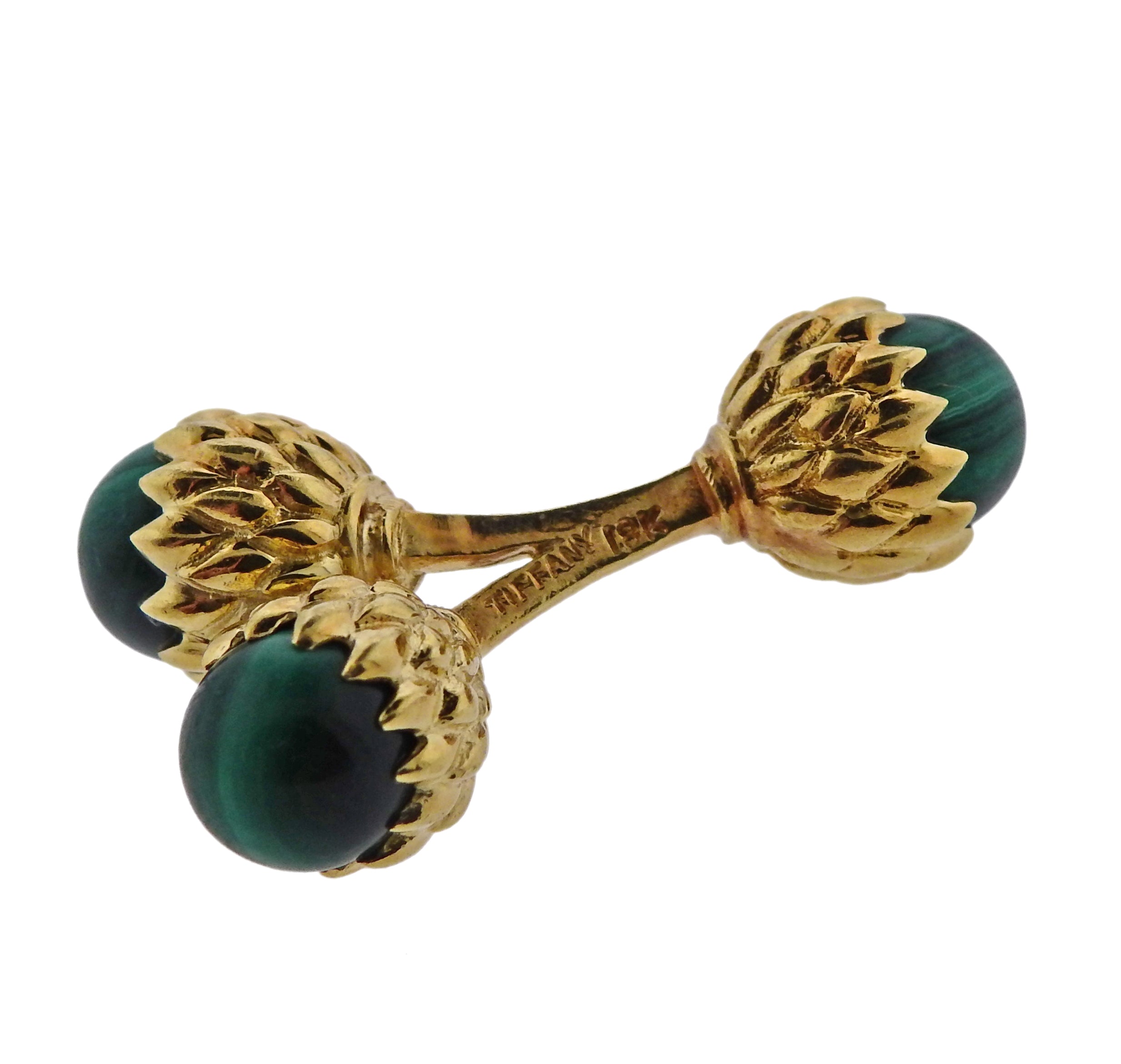 Tiffany  Co Schlumberger Malachite Gold Acorn Cufflinks - Replica Luxury Handbag Store