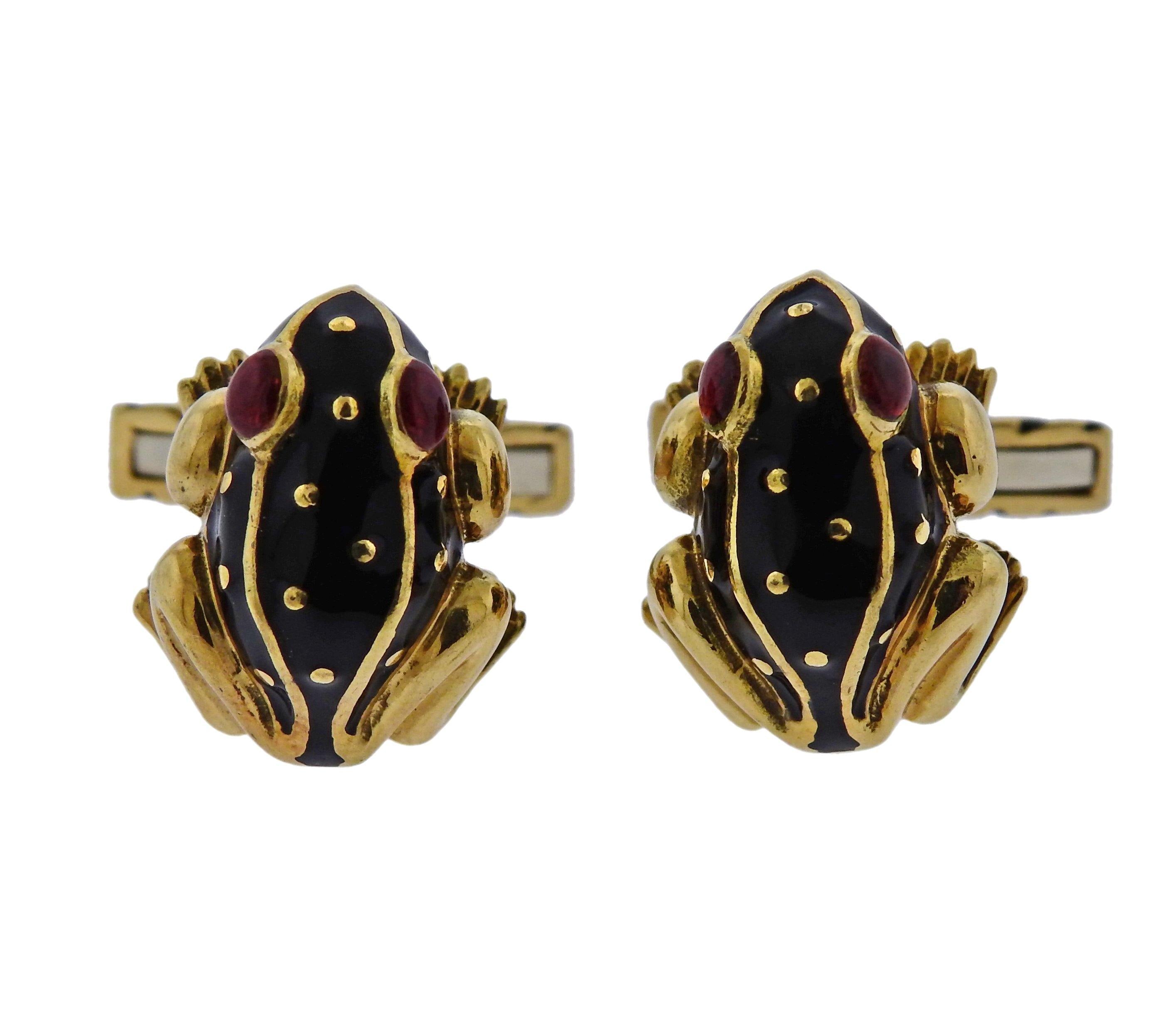 David Webb Enamel Frog Cufflinks Studs Set - Replica Luxury Handbag Store
