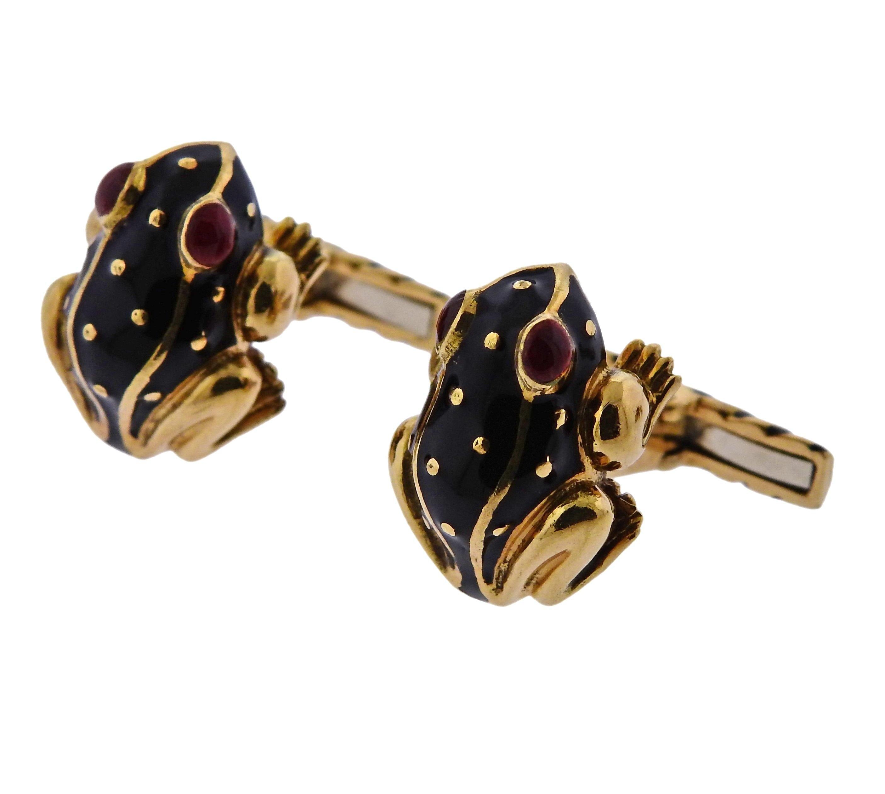 David Webb Enamel Frog Cufflinks Studs Set - Replica Luxury Handbag Store