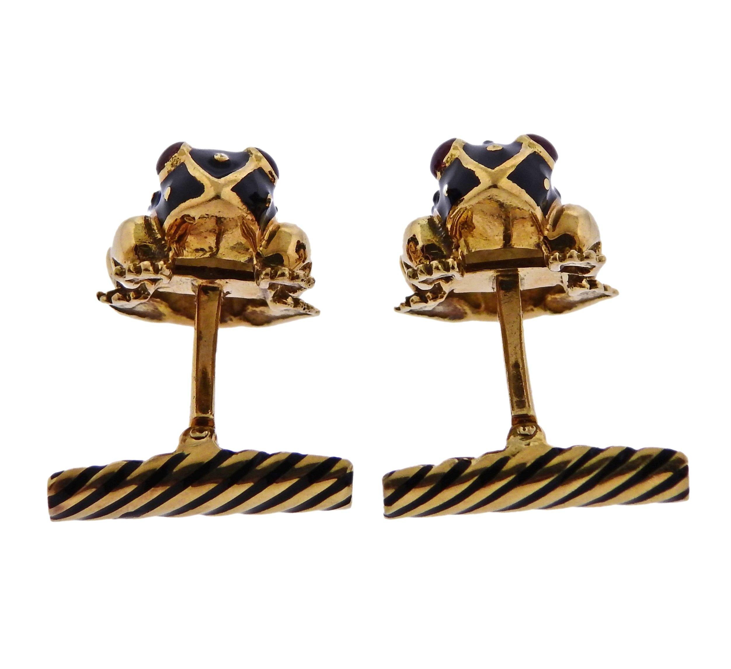 David Webb Enamel Frog Cufflinks Studs Set - Replica Luxury Handbag Store