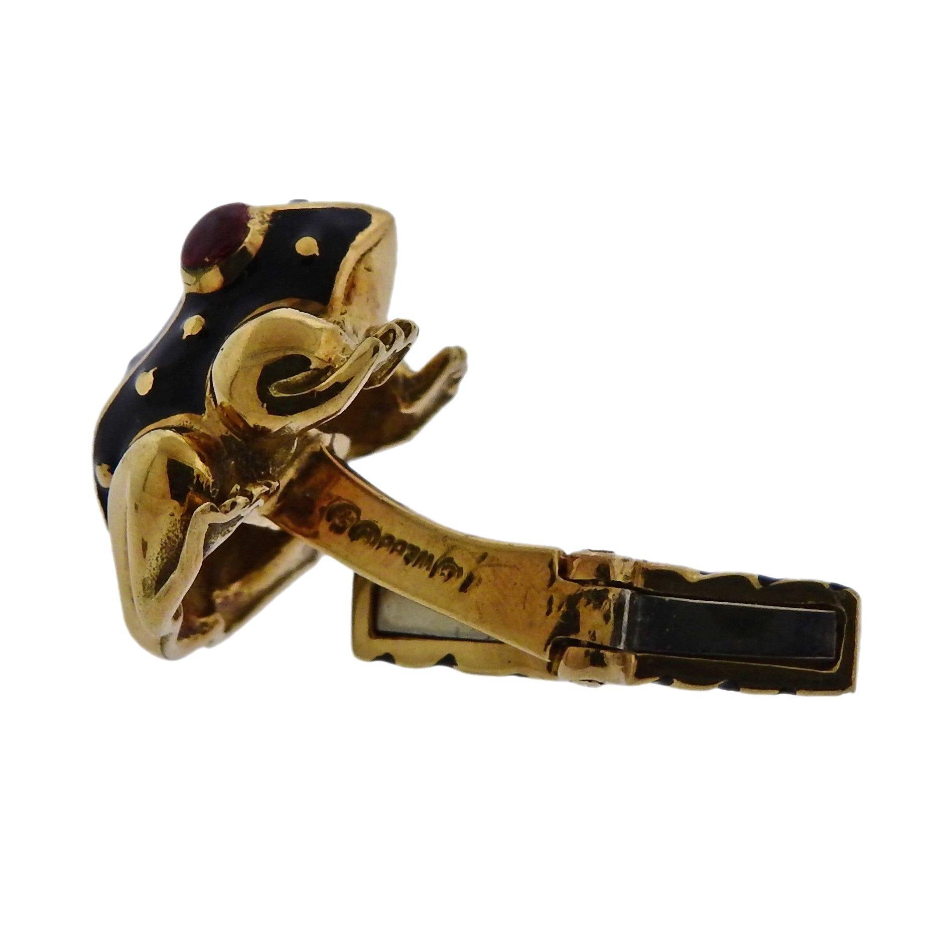 David Webb Enamel Frog Cufflinks Studs Set - Replica Luxury Handbag Store