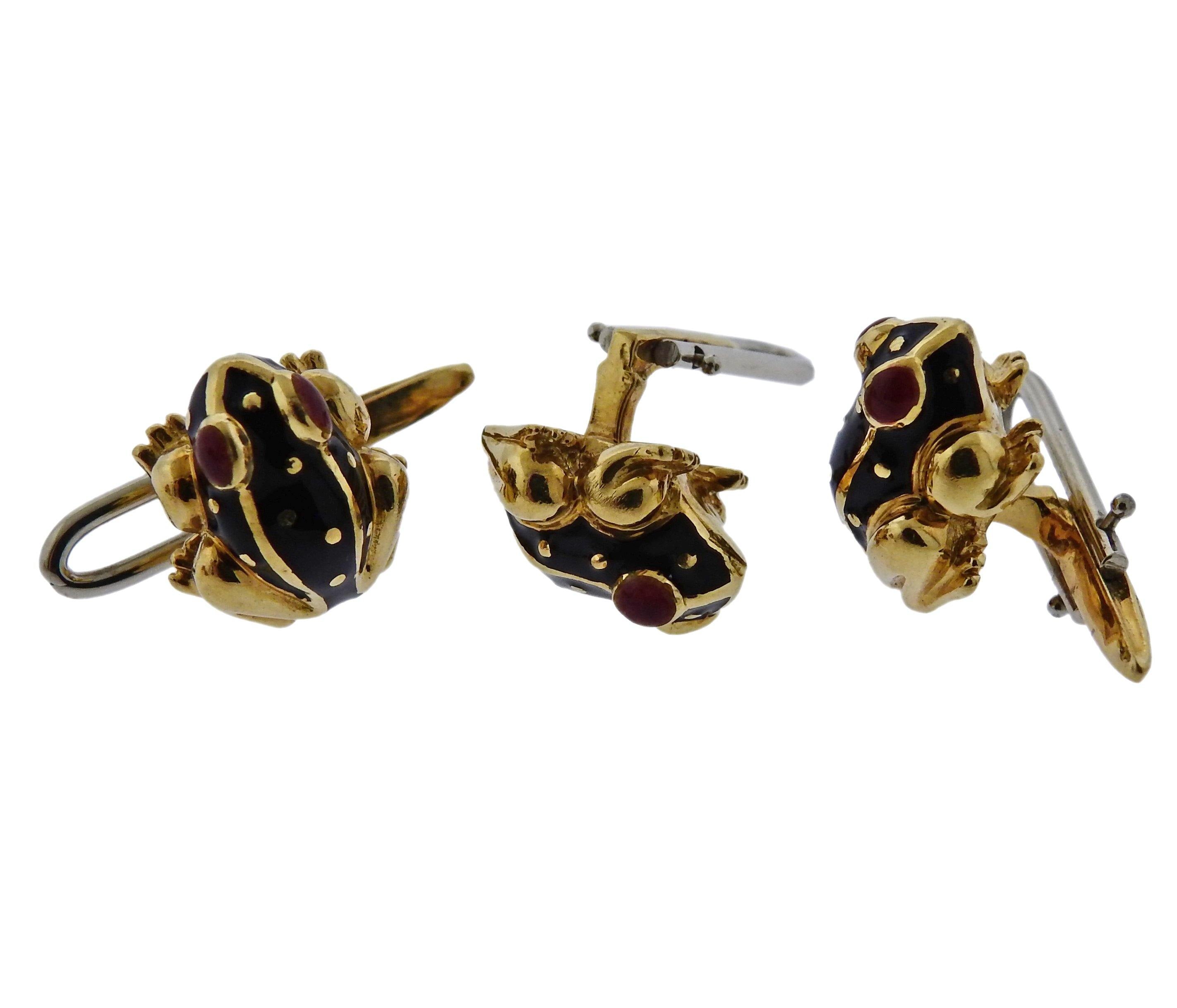 David Webb Enamel Frog Cufflinks Studs Set - Replica Luxury Handbag Store