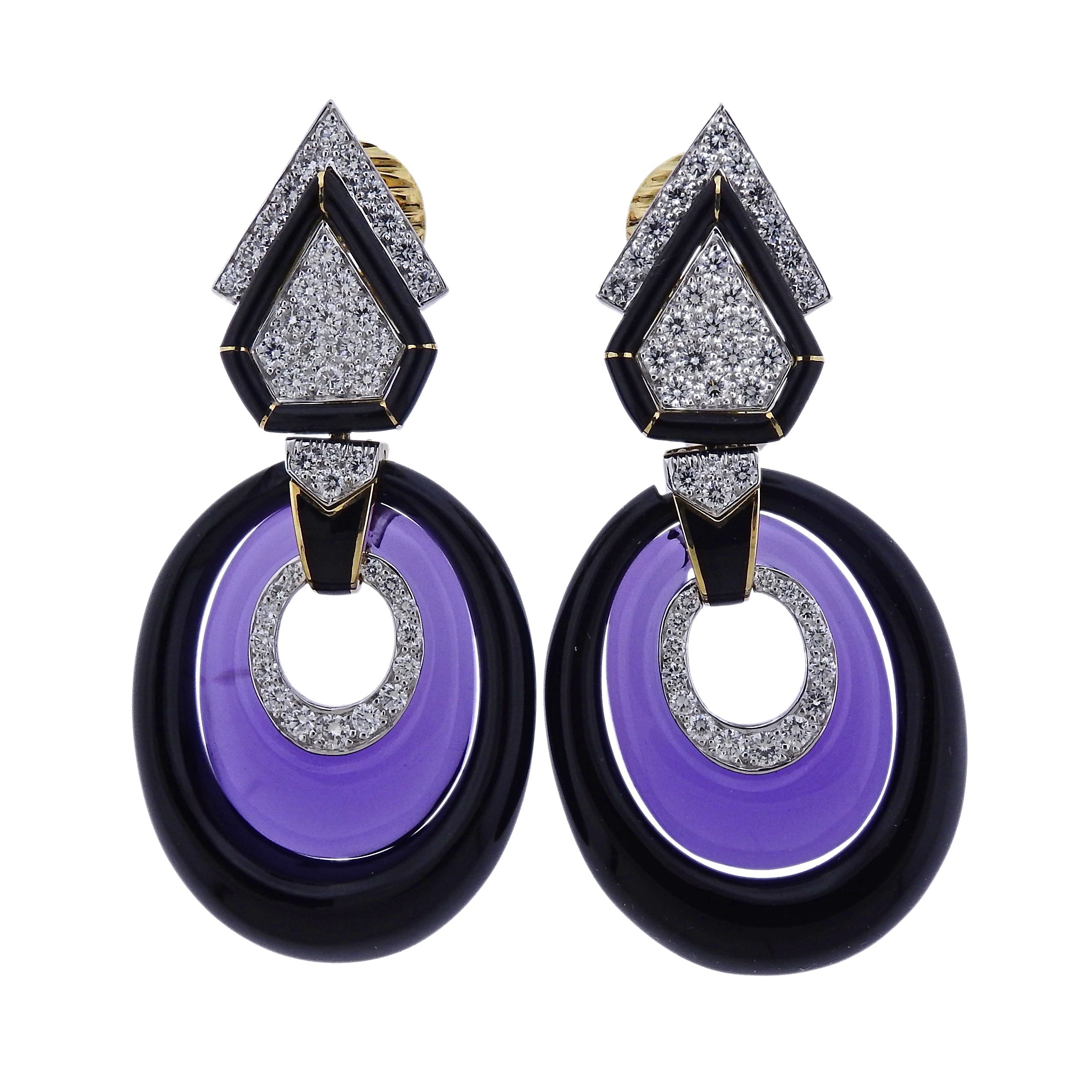 David Webb Amethyst Onyx Diamond Gold Earrings - Replica Luxury Handbag Store
