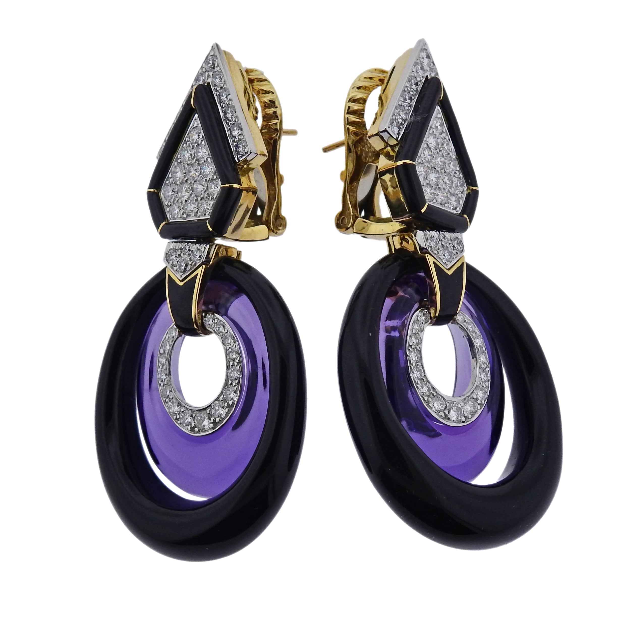 David Webb Amethyst Onyx Diamond Gold Earrings - Replica Luxury Handbag Store
