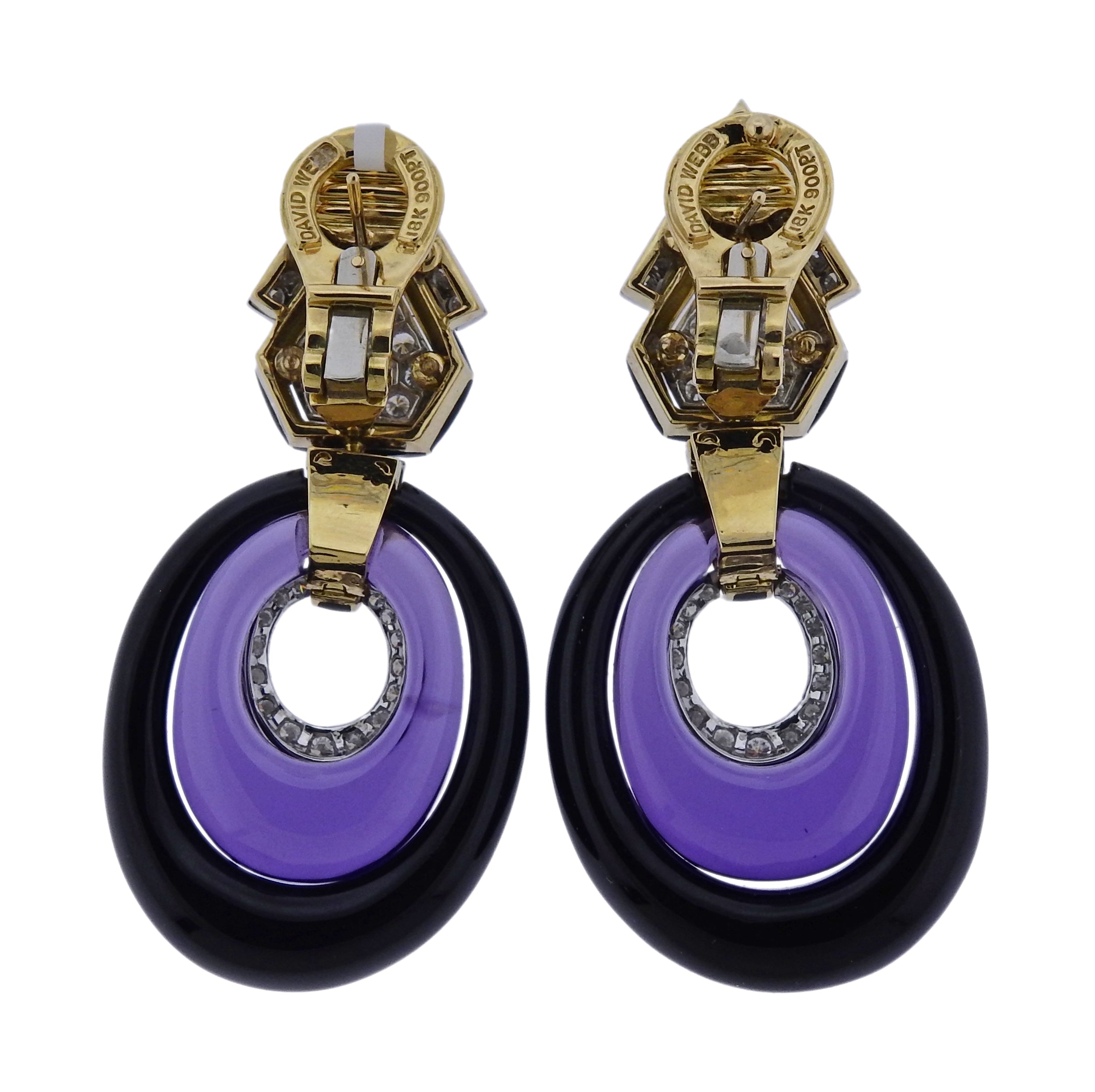 David Webb Amethyst Onyx Diamond Gold Earrings - Replica Luxury Handbag Store