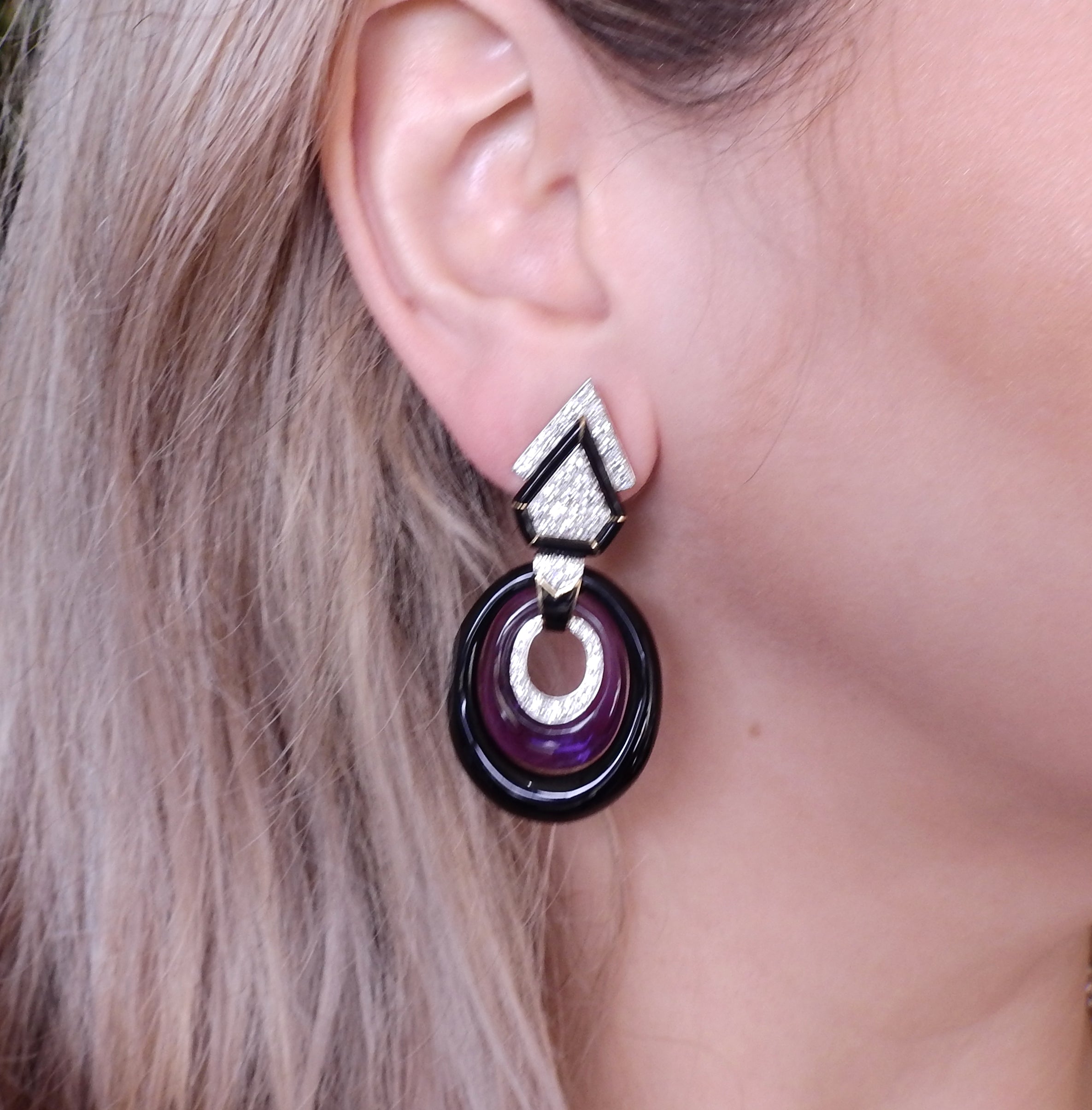 David Webb Amethyst Onyx Diamond Gold Earrings - Replica Luxury Handbag Store