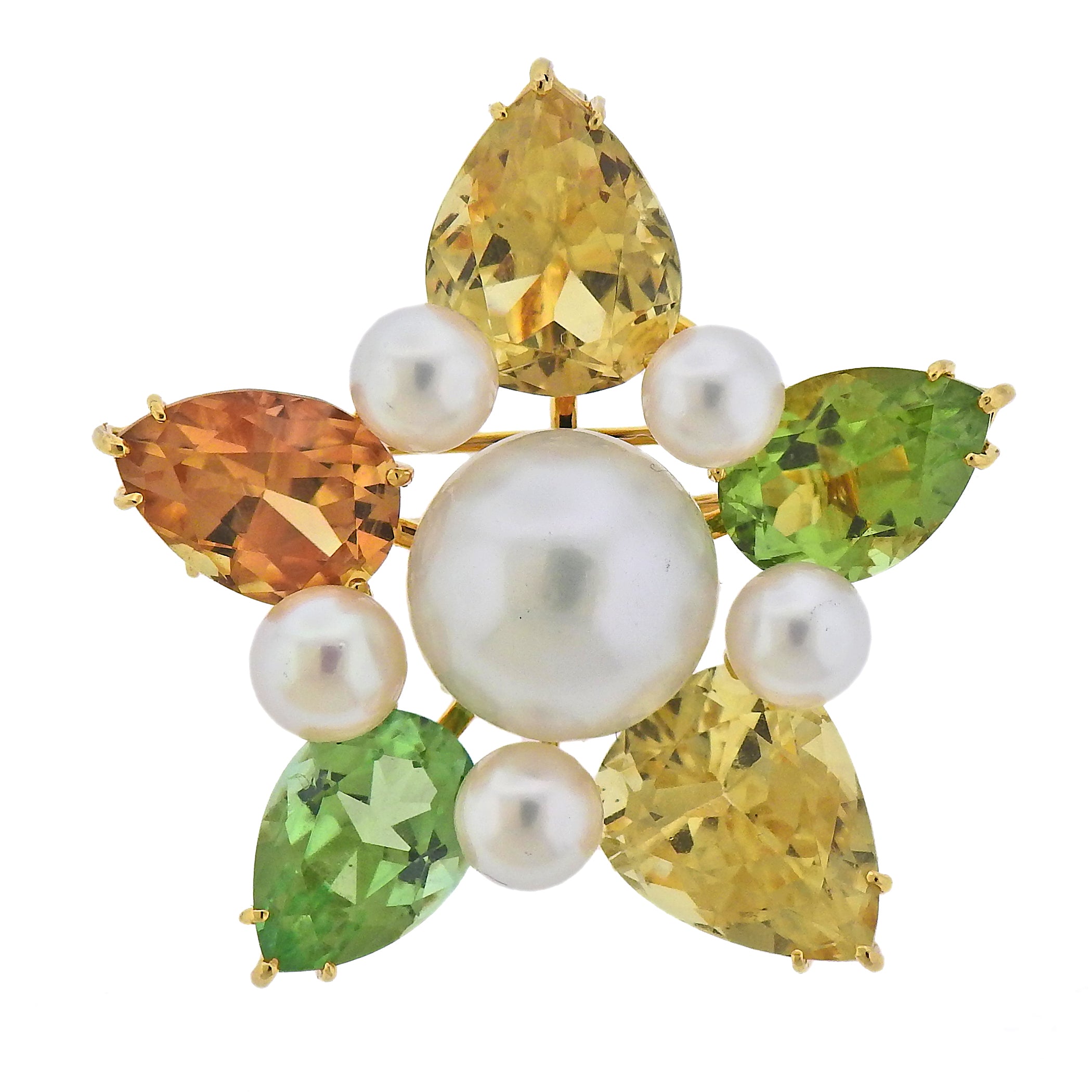 Assael Prince Dmitri South Sea Pearl Citrine Peridot Gold Pendant Brooch - Replica Luxury Handbag Store