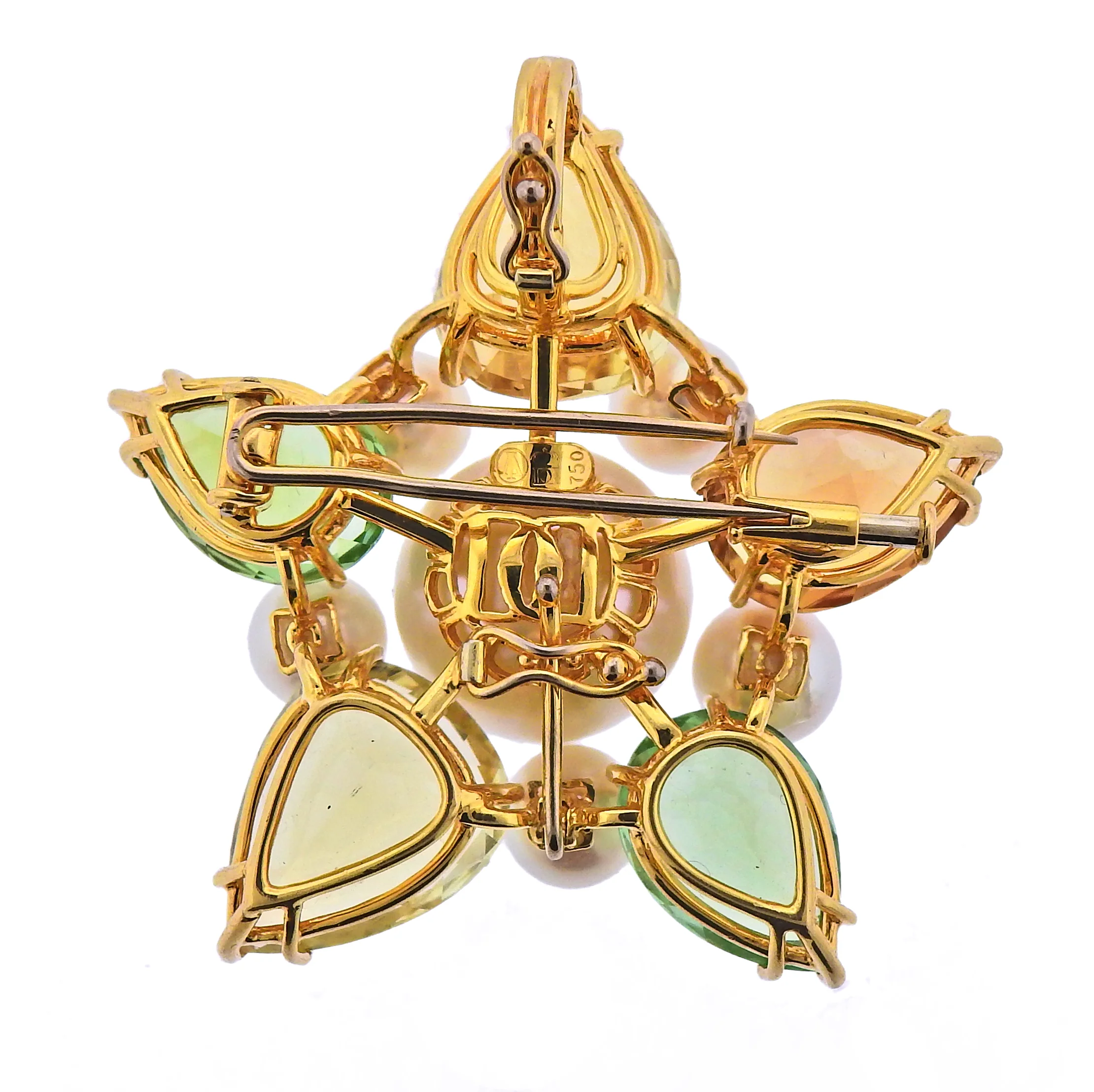 Assael Prince Dmitri South Sea Pearl Citrine Peridot Gold Pendant Brooch - Replica Luxury Handbag Store