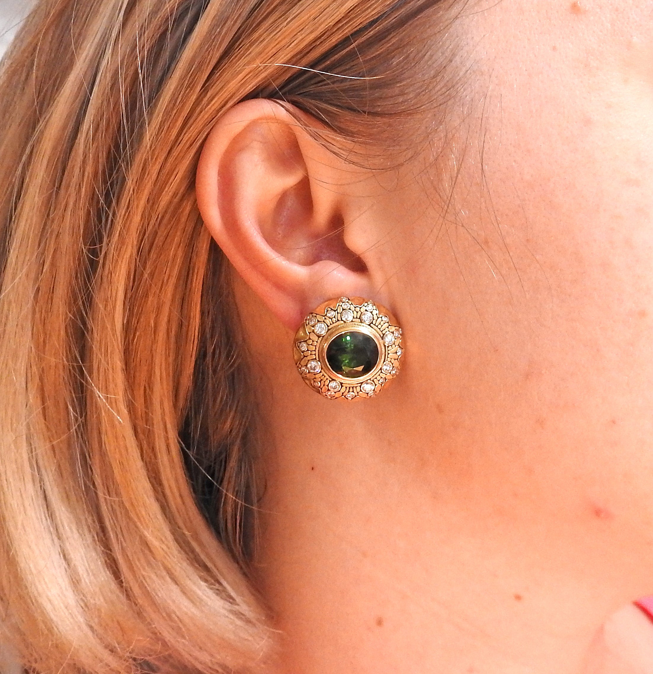 Alex Sepkus 18K Gold 15.00ct Green Tourmaline 1.40ct Diamond Earrings - Replica Luxury Handbag Store