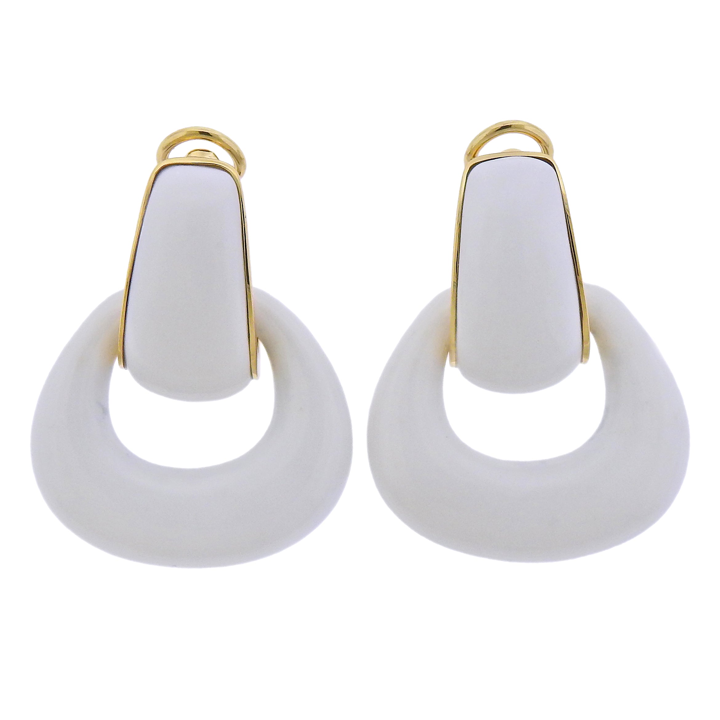 Seaman Schepps Gold White Agate Madison Doorknocker Hoop Earrings - Replica Luxury Handbag Store
