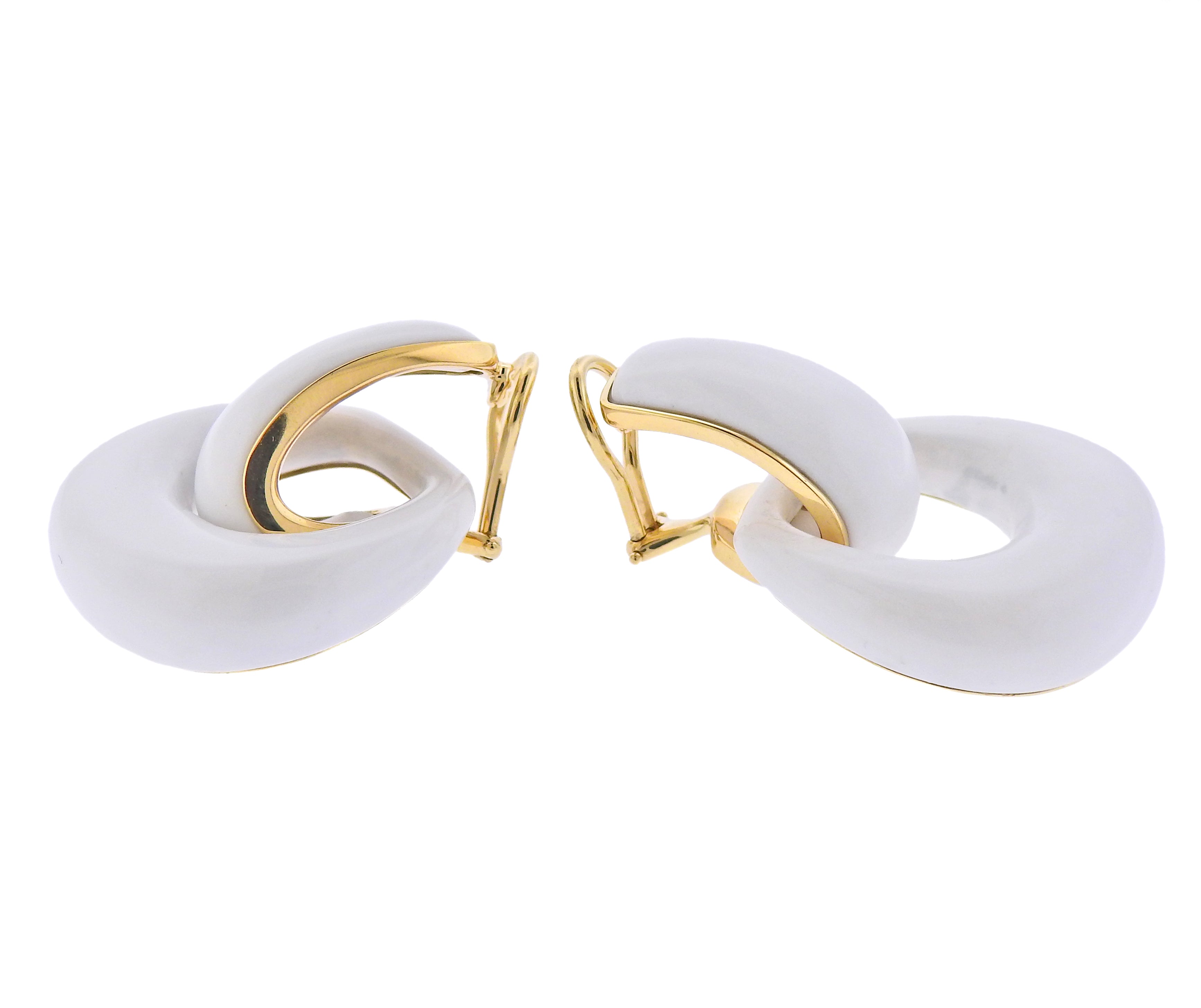 Seaman Schepps Gold White Agate Madison Doorknocker Hoop Earrings - Replica Luxury Handbag Store
