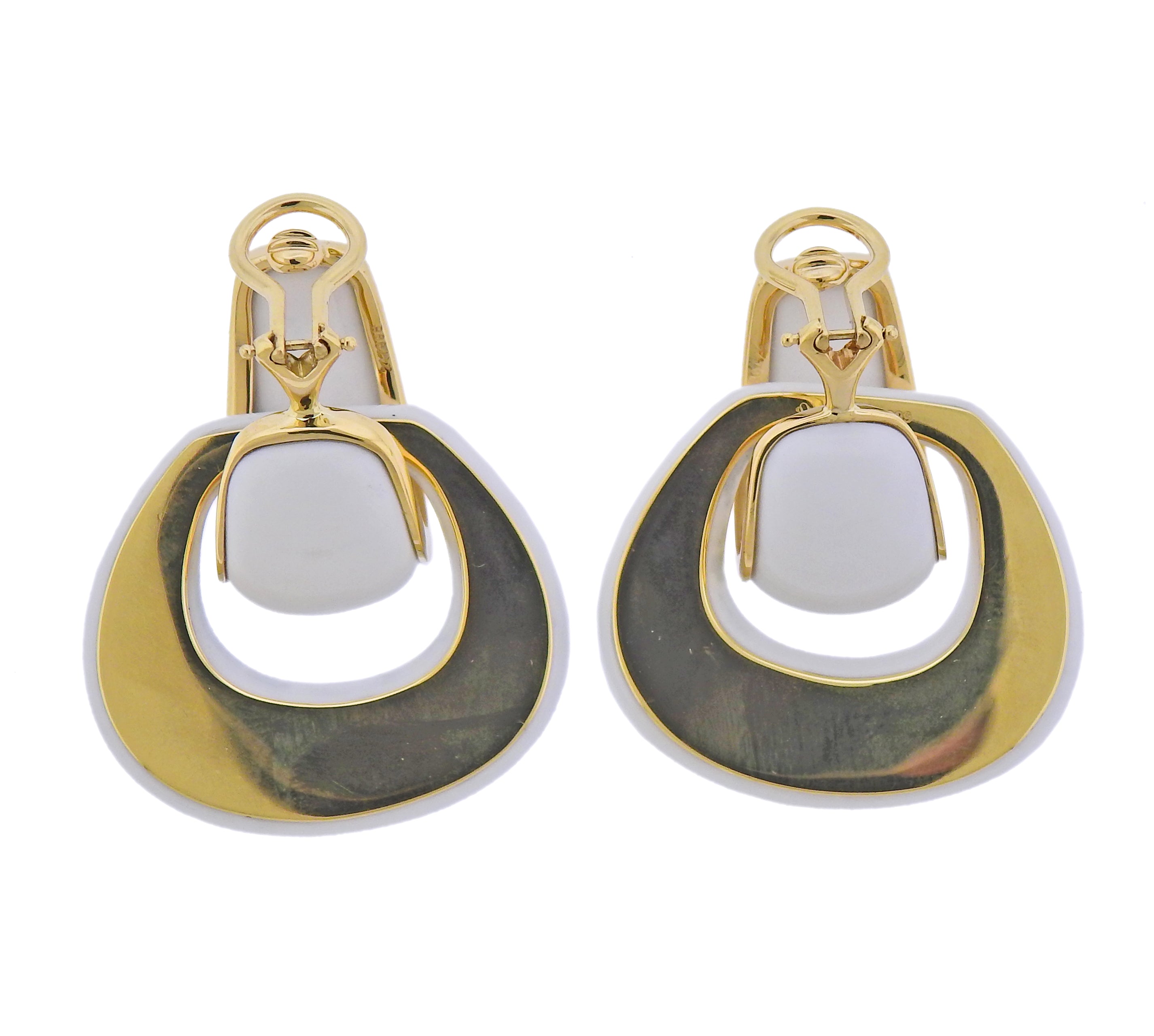 Seaman Schepps Gold White Agate Madison Doorknocker Hoop Earrings - Replica Luxury Handbag Store