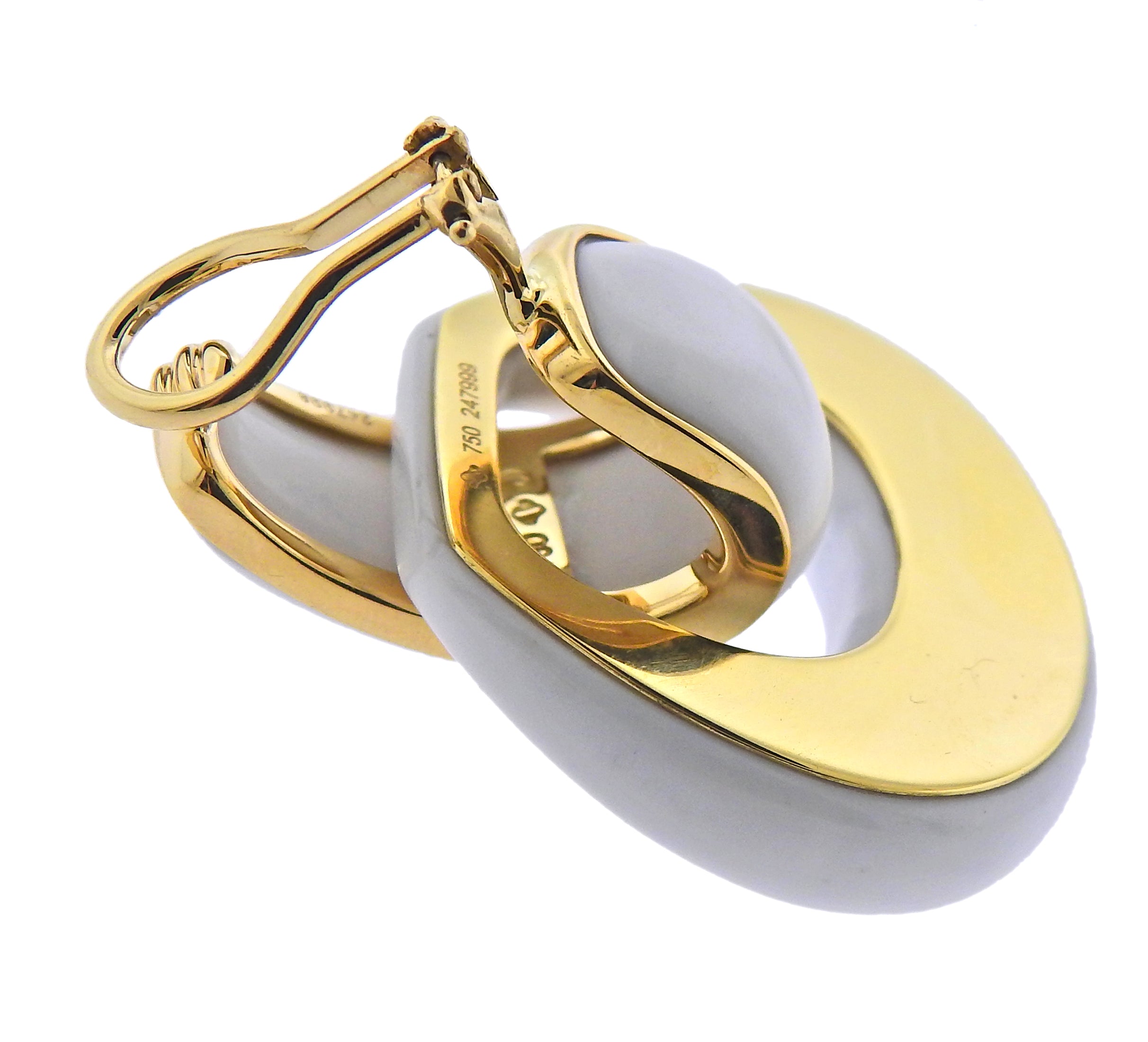 Seaman Schepps Gold White Agate Madison Doorknocker Hoop Earrings - Replica Luxury Handbag Store
