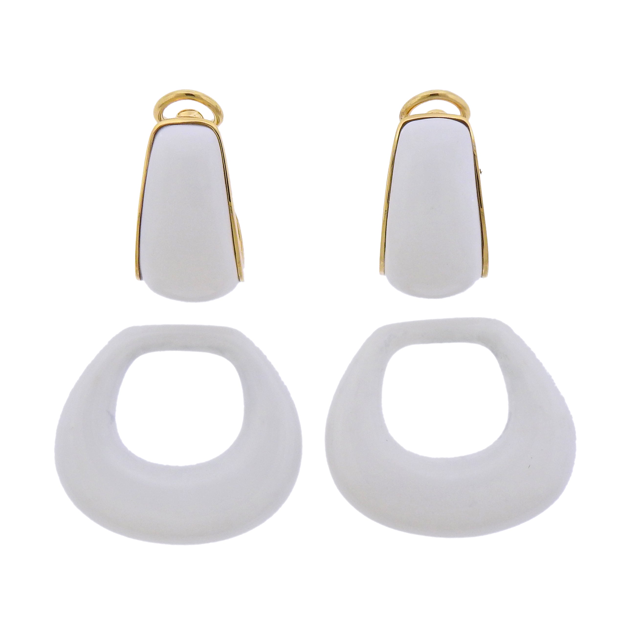 Seaman Schepps Gold White Agate Madison Doorknocker Hoop Earrings - Replica Luxury Handbag Store