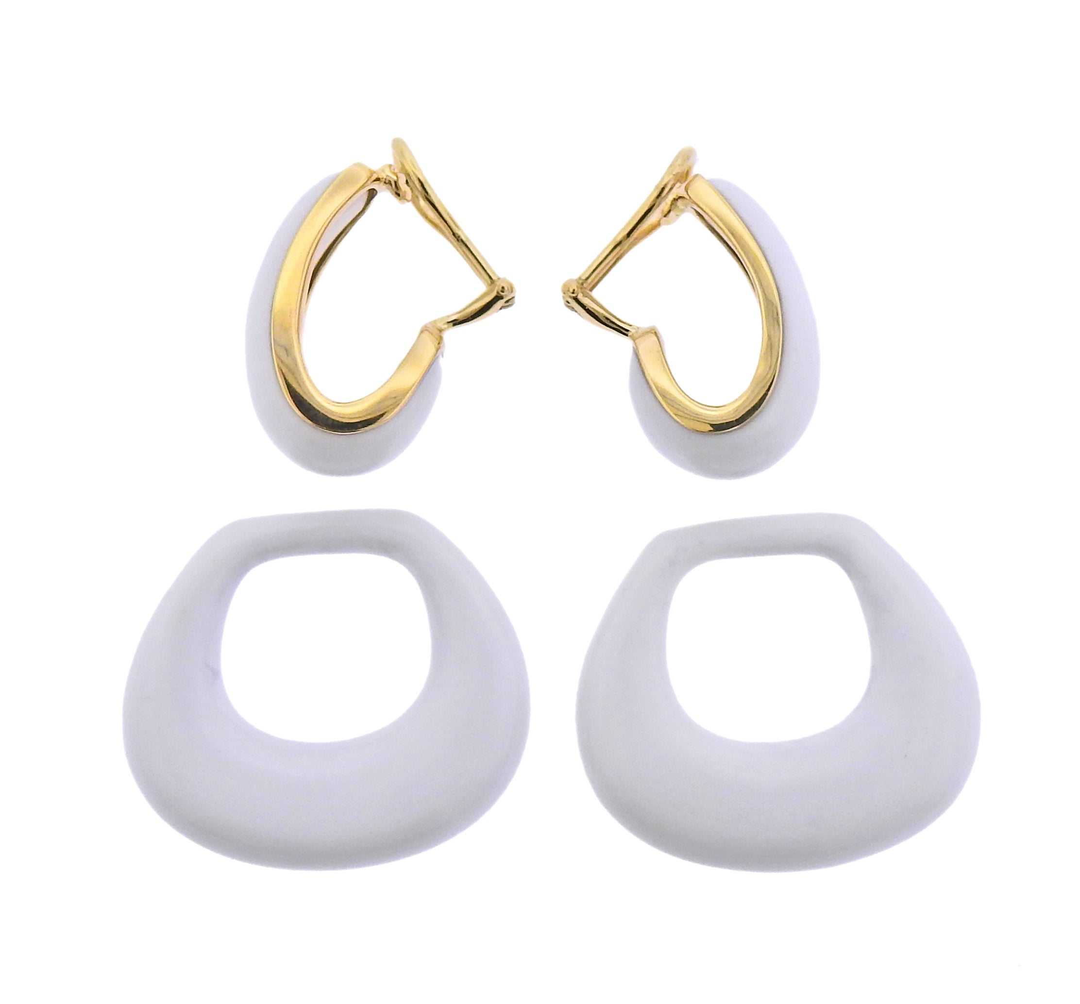 Seaman Schepps Gold White Agate Madison Doorknocker Hoop Earrings - Replica Luxury Handbag Store