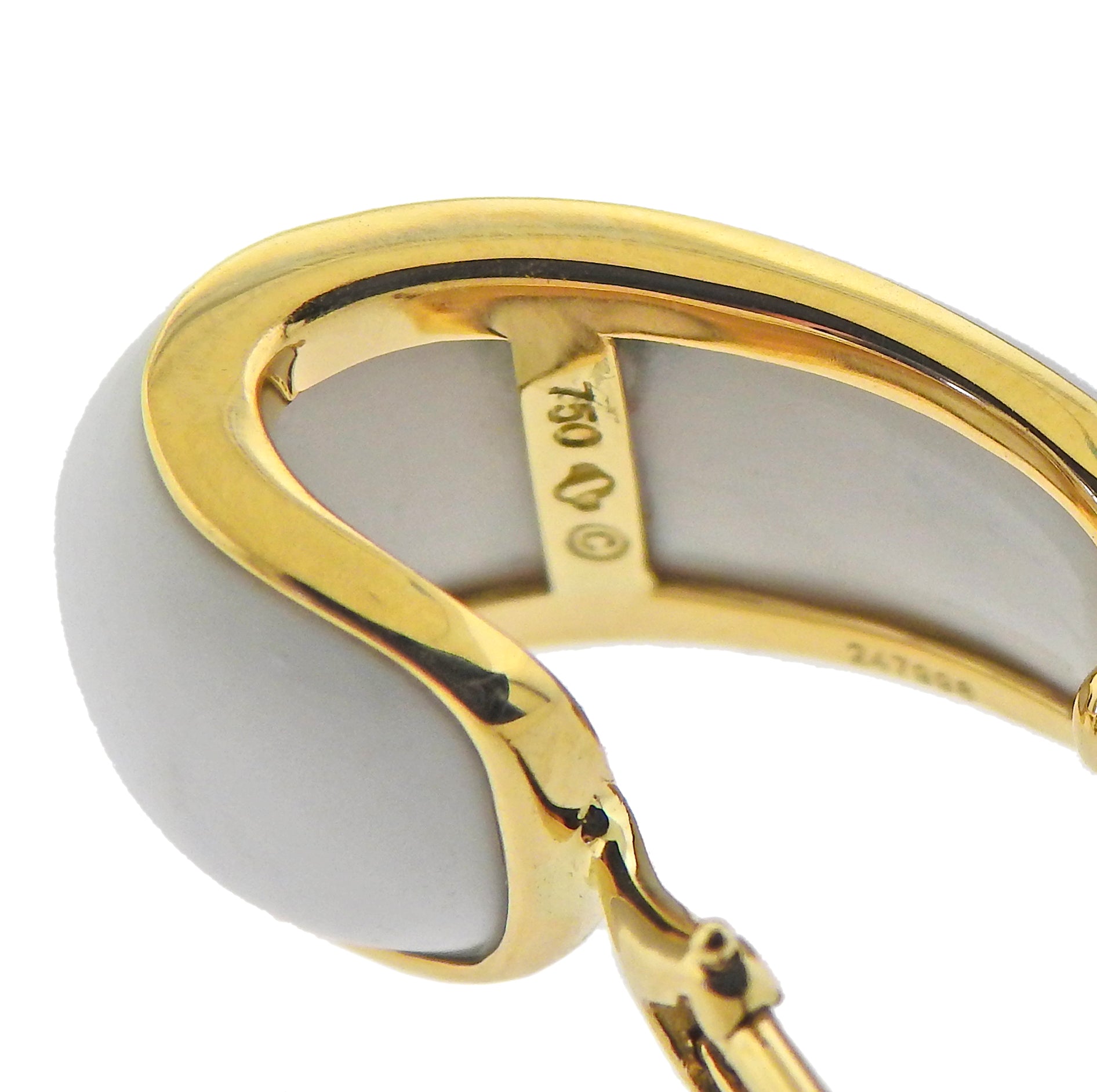 Seaman Schepps Gold White Agate Madison Doorknocker Hoop Earrings - Replica Luxury Handbag Store