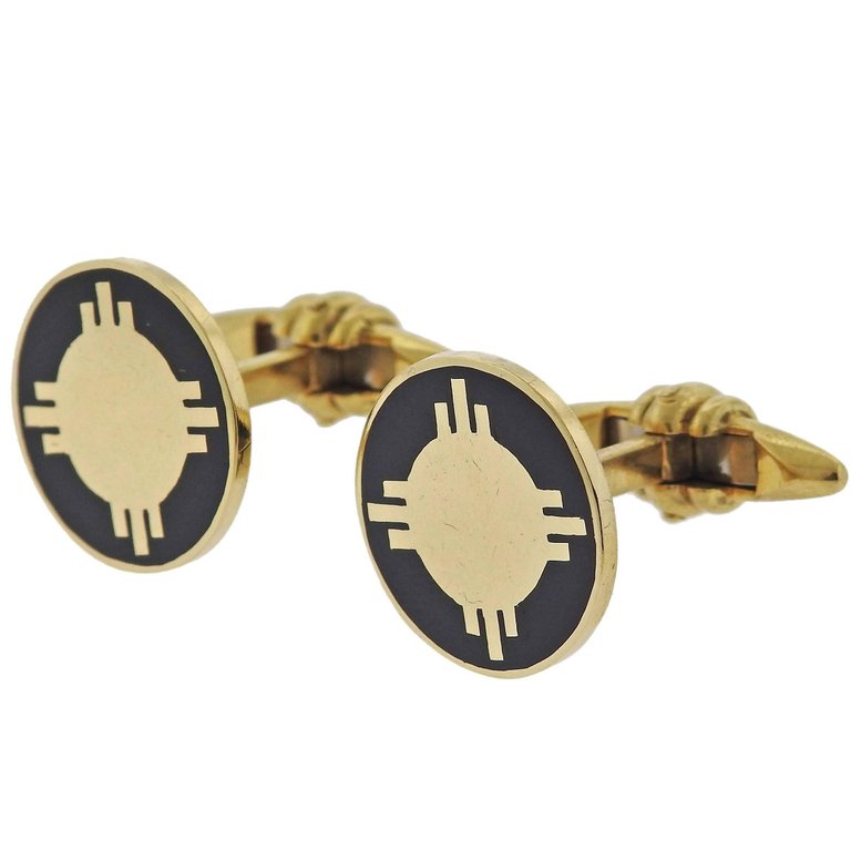 Deakin Francis Gold Black Enamel Cufflinks - Replica Luxury Handbag Store