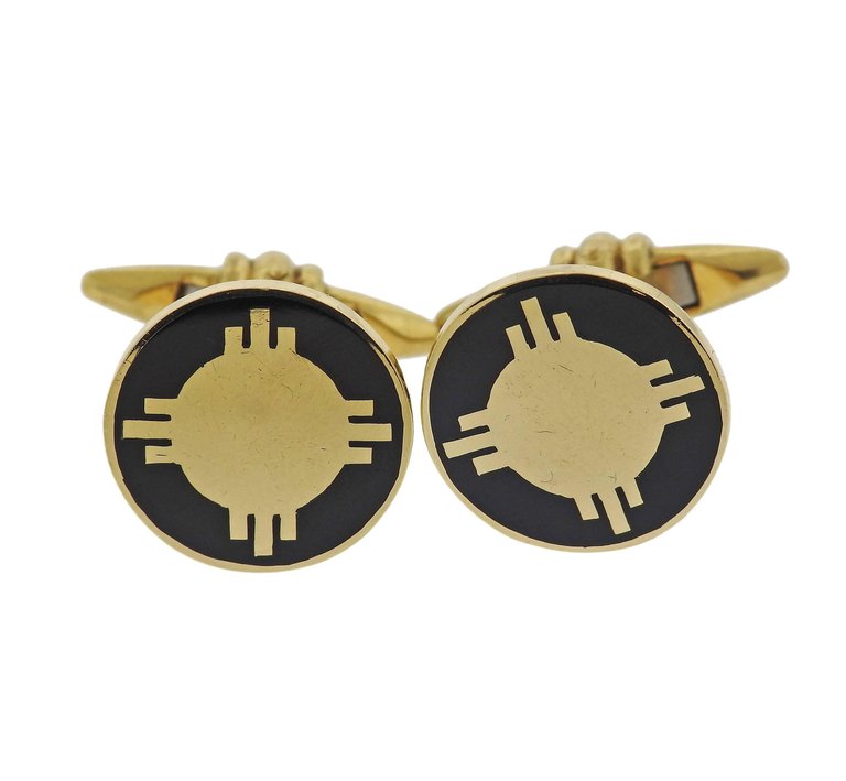 Deakin  Francis Gold Black Enamel Cufflinks - Replica Luxury Handbag Store
