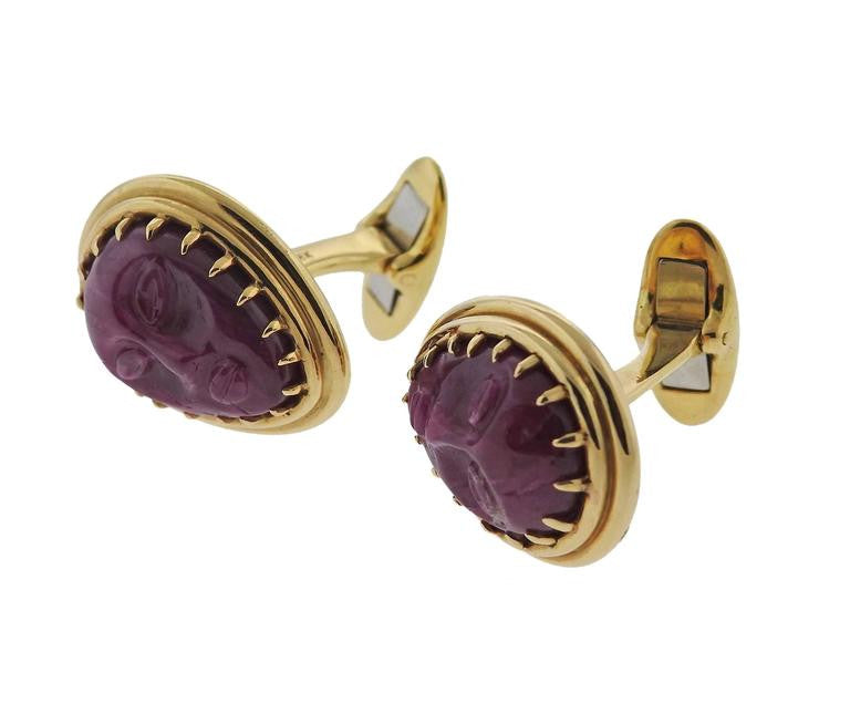 One of a Kind Carved Ruby Gold Faces Cufflinks - Replica Luxury Handbag Store