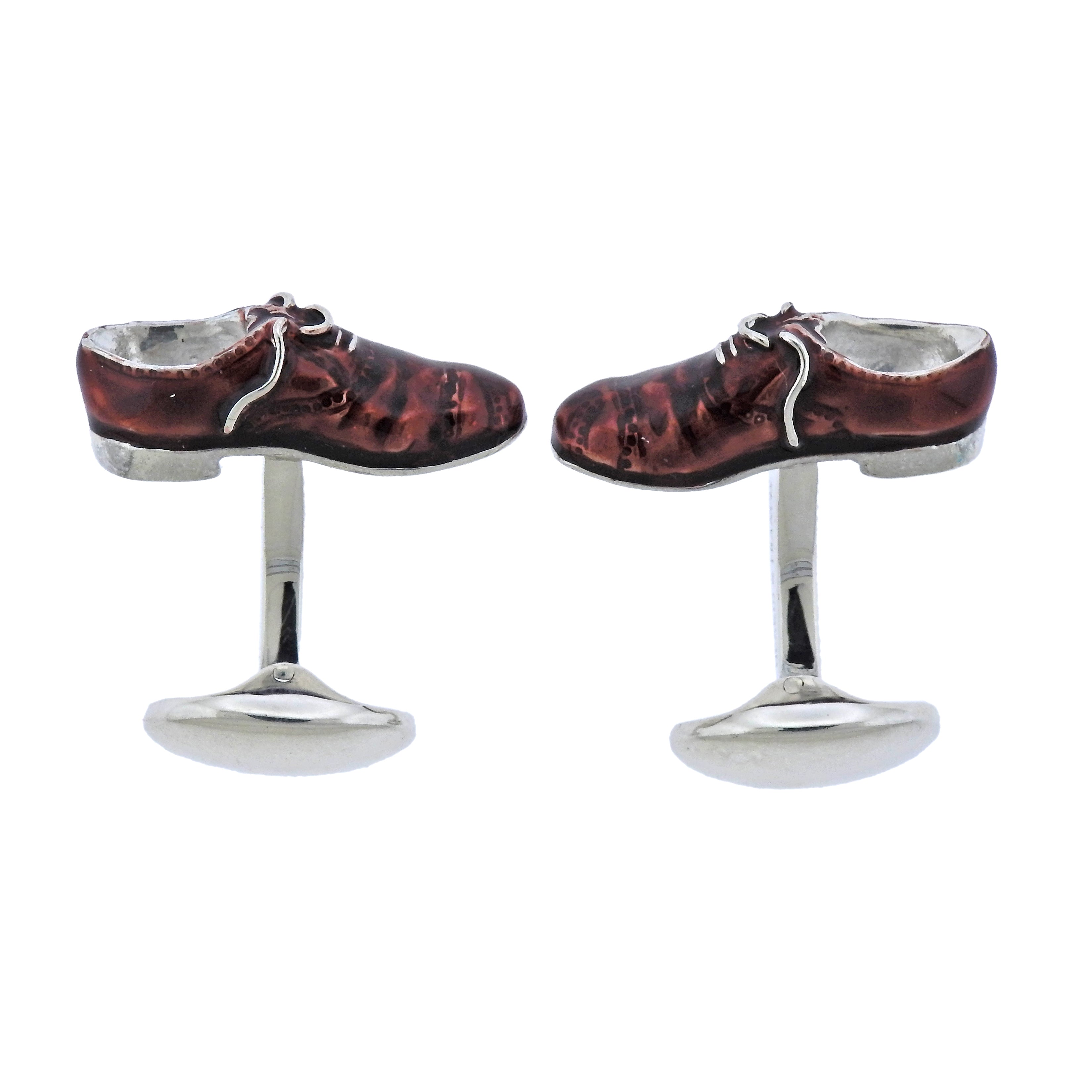 Deakin  Francis Silver Enamel Brogue Shoes Cufflinks - Replica Luxury Handbag Store