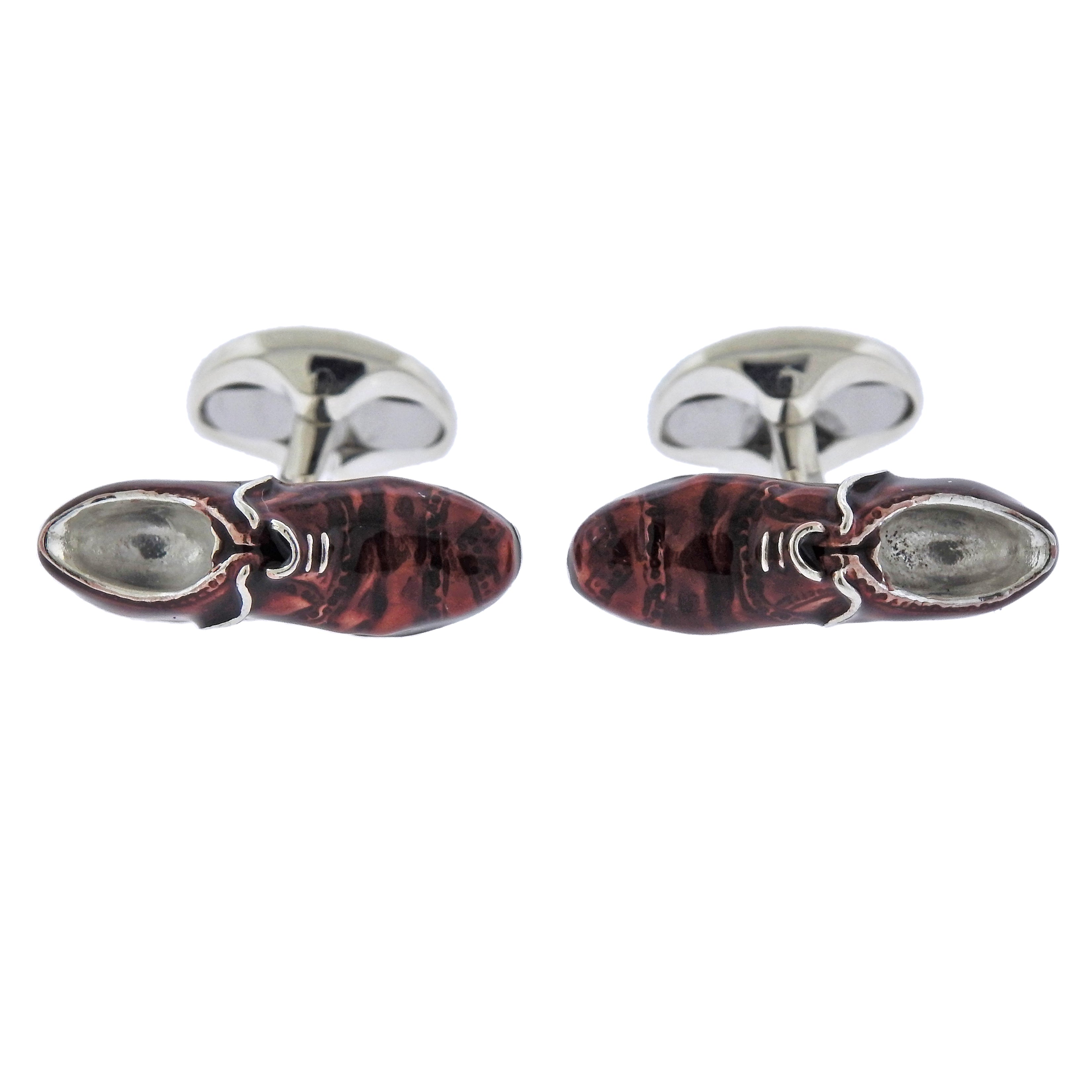 Deakin  Francis Silver Enamel Brogue Shoes Cufflinks - Replica Luxury Handbag Store