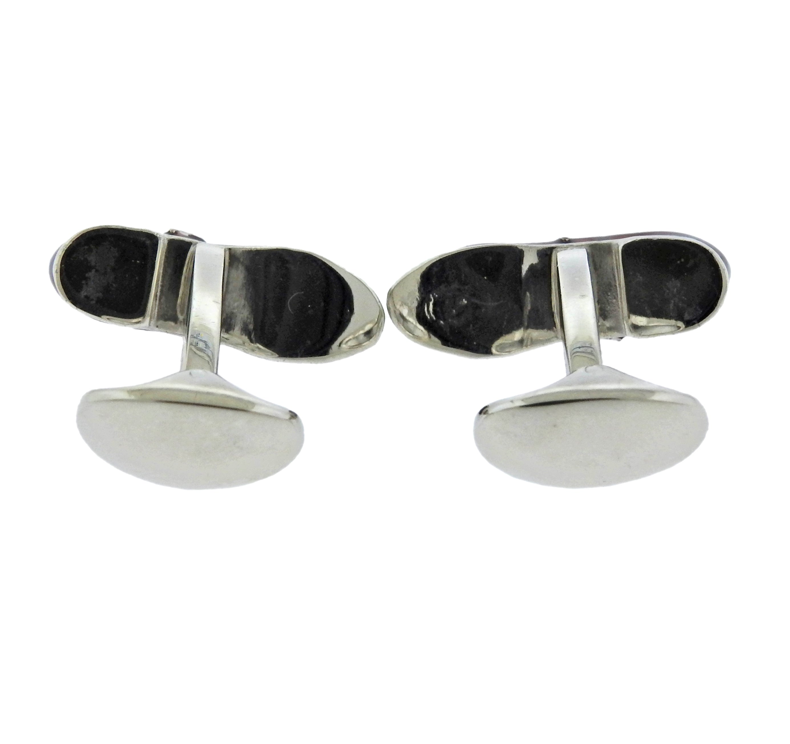 Deakin  Francis Silver Enamel Brogue Shoes Cufflinks - Replica Luxury Handbag Store