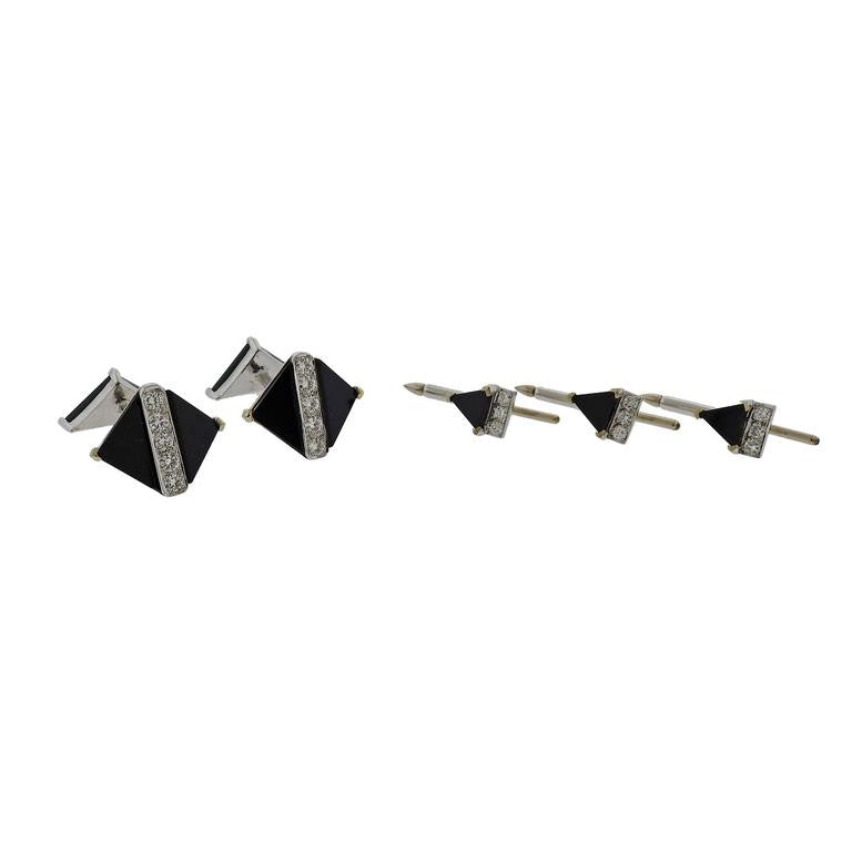 Emis Onyx Diamond Gold Cufflinks Stud Set - Replica Luxury Handbag Store
