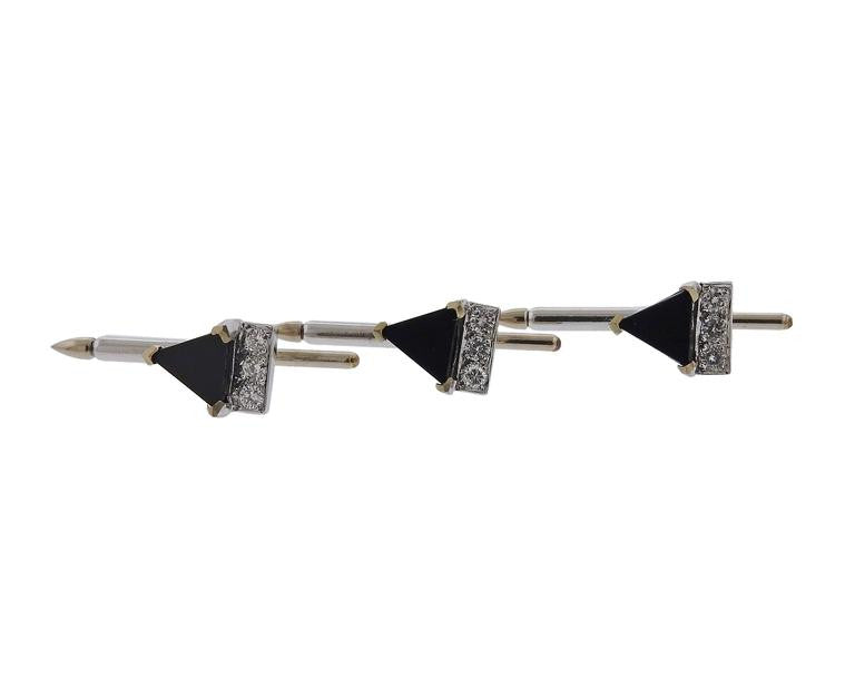 Emis Onyx Diamond Gold Cufflinks Stud Set - Replica Luxury Handbag Store