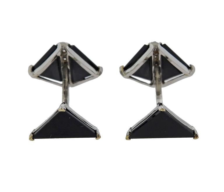 Emis Onyx Diamond Gold Cufflinks Stud Set - Replica Luxury Handbag Store