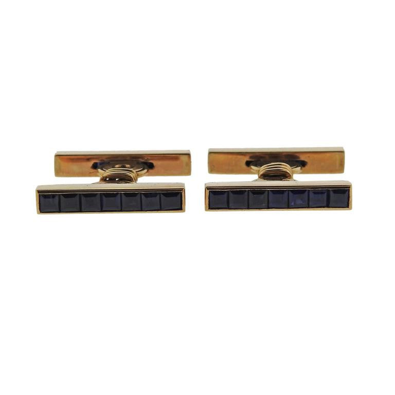 French Sapphire Gold Cufflinks - Replica Luxury Handbag Store