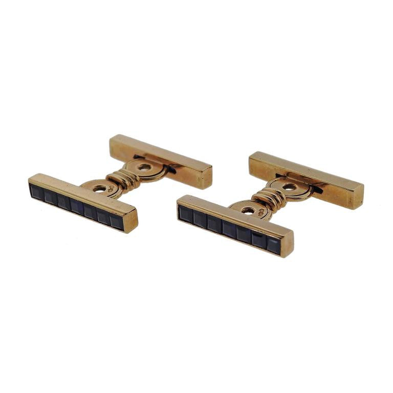 French Sapphire Gold Cufflinks - Replica Luxury Handbag Store