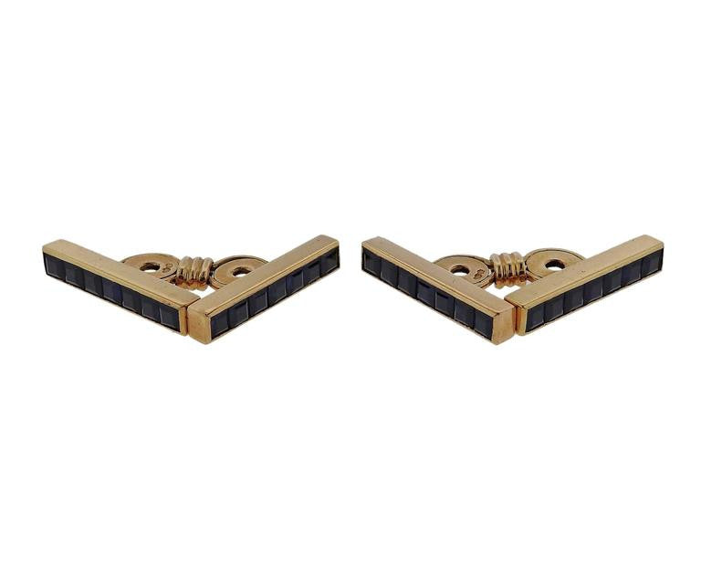 French Sapphire Gold Cufflinks - Replica Luxury Handbag Store