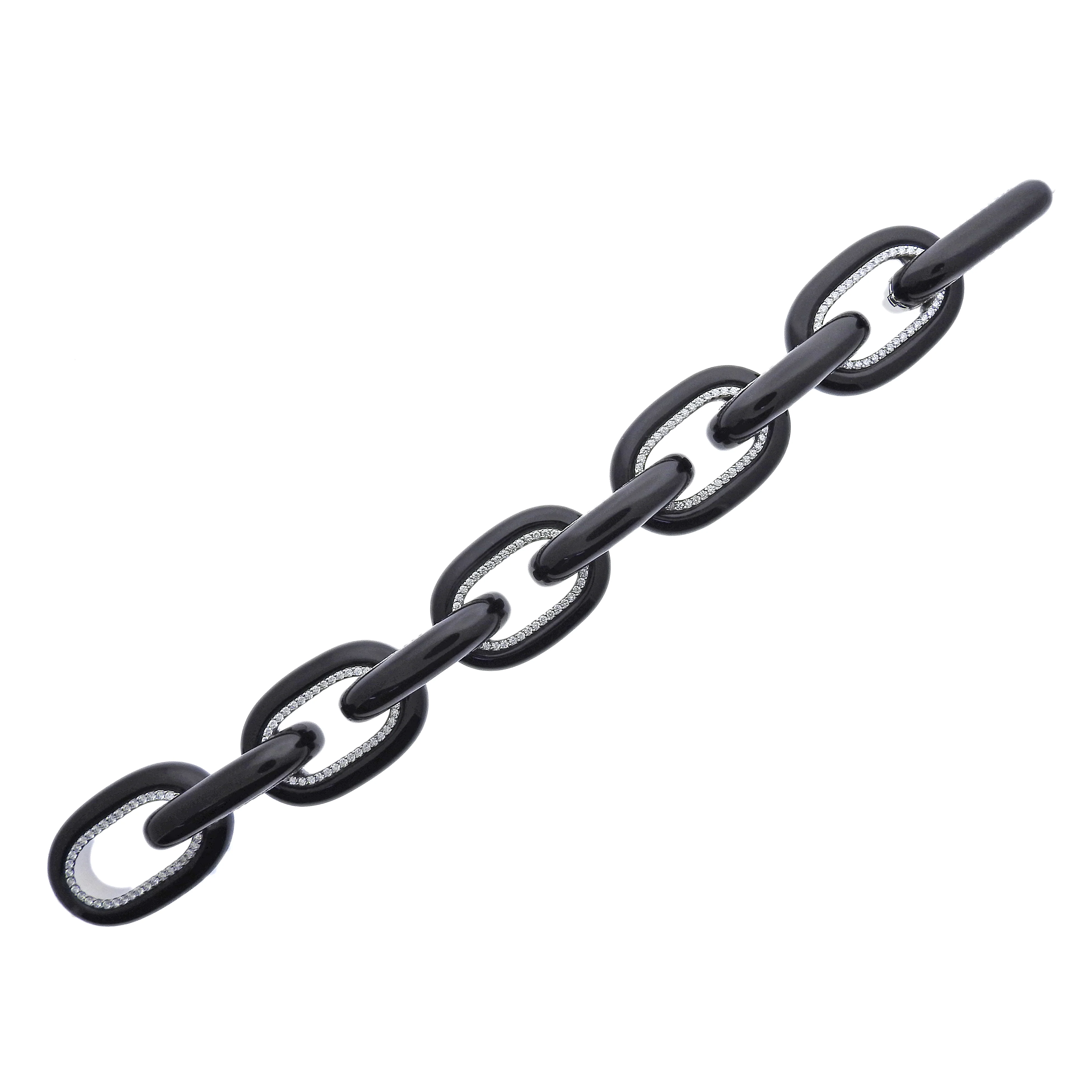 Seaman Schepps Bodrum Onyx Diamond Gold Link Bracelet