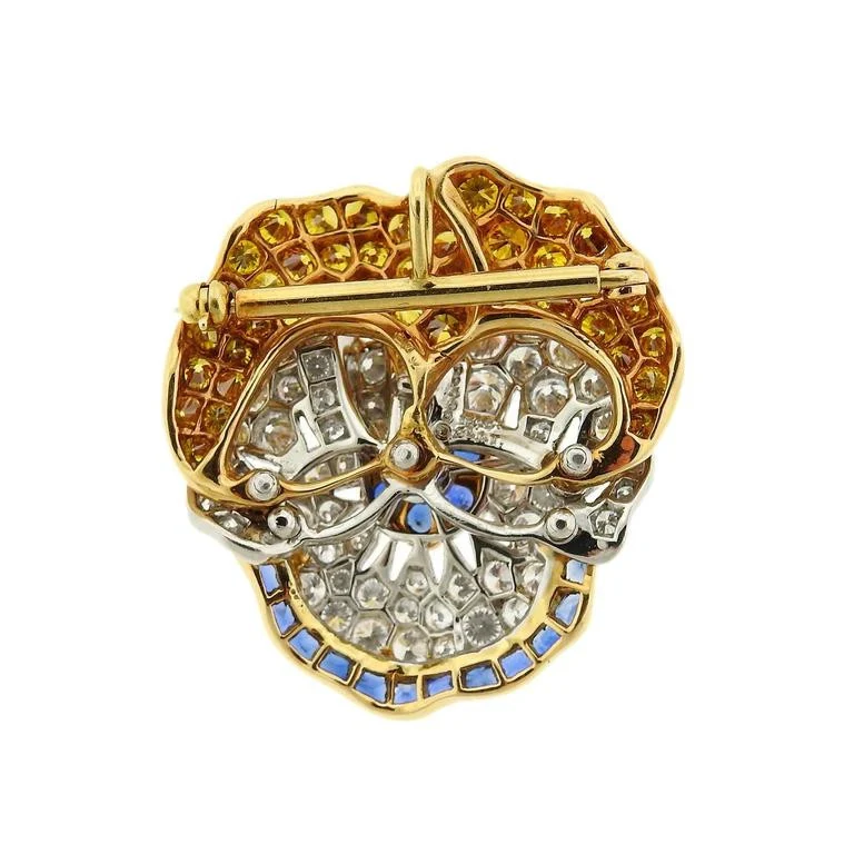 Oscar Heyman Diamond Sapphire Platinum Gold Pansy Brooch - Replica Luxury Handbag Store