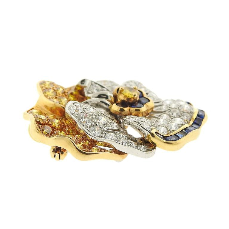 Oscar Heyman Diamond Sapphire Platinum Gold Pansy Brooch - Replica Luxury Handbag Store
