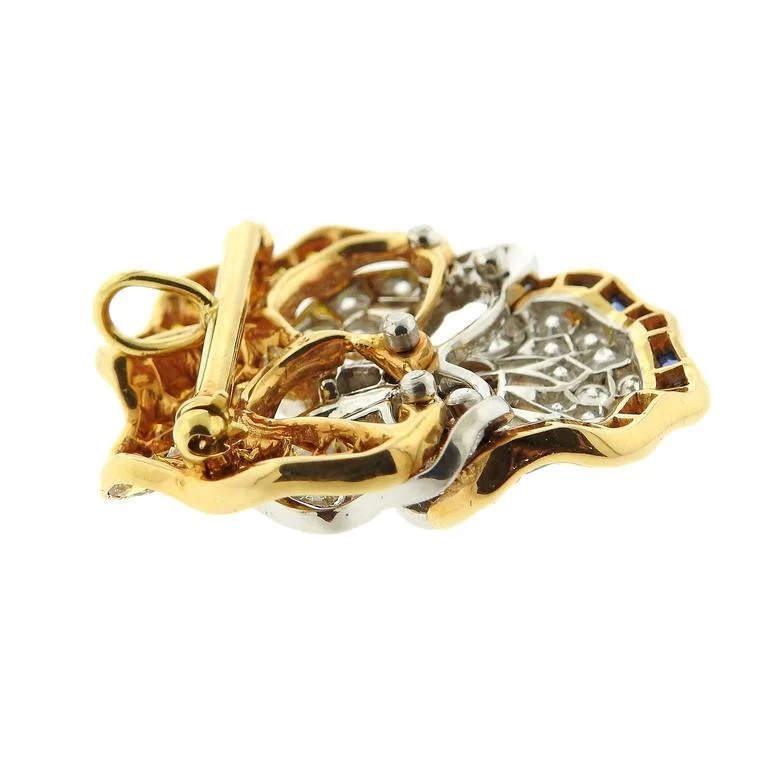 Oscar Heyman Diamond Sapphire Platinum Gold Pansy Brooch - Replica Luxury Handbag Store