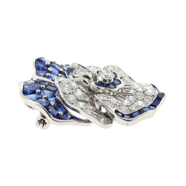 Large Oscar Heyman Sapphire Diamond Platinum Pansy Flower Brooch - Replica Luxury Handbag Store