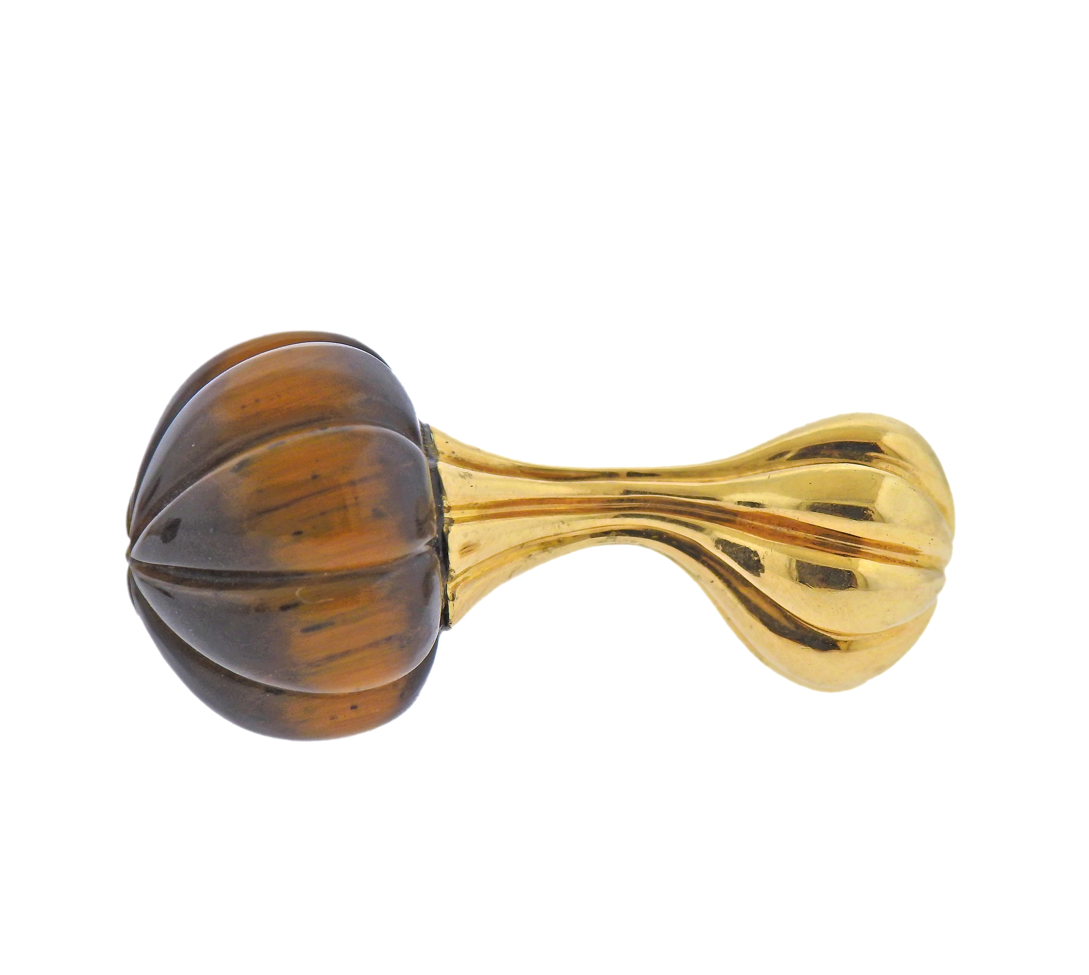 1980s Carved Tigers Eye Gold Cufflinks - Replica Luxury Handbag Store