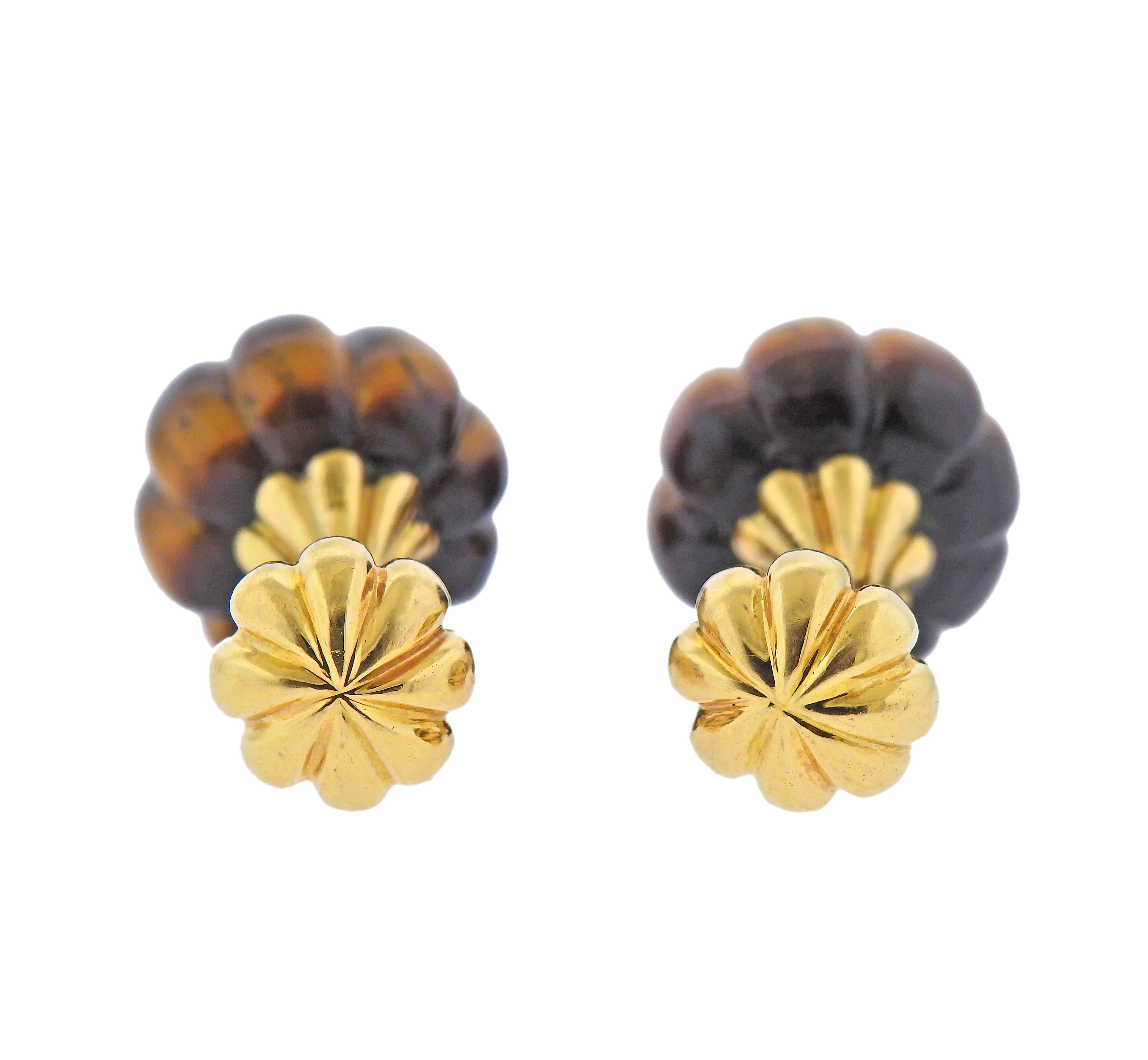 1980s Carved Tigers Eye Gold Cufflinks - Replica Luxury Handbag Store