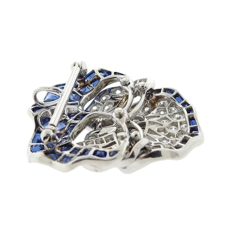 Large Oscar Heyman Sapphire Diamond Platinum Pansy Flower Brooch - Replica Luxury Handbag Store